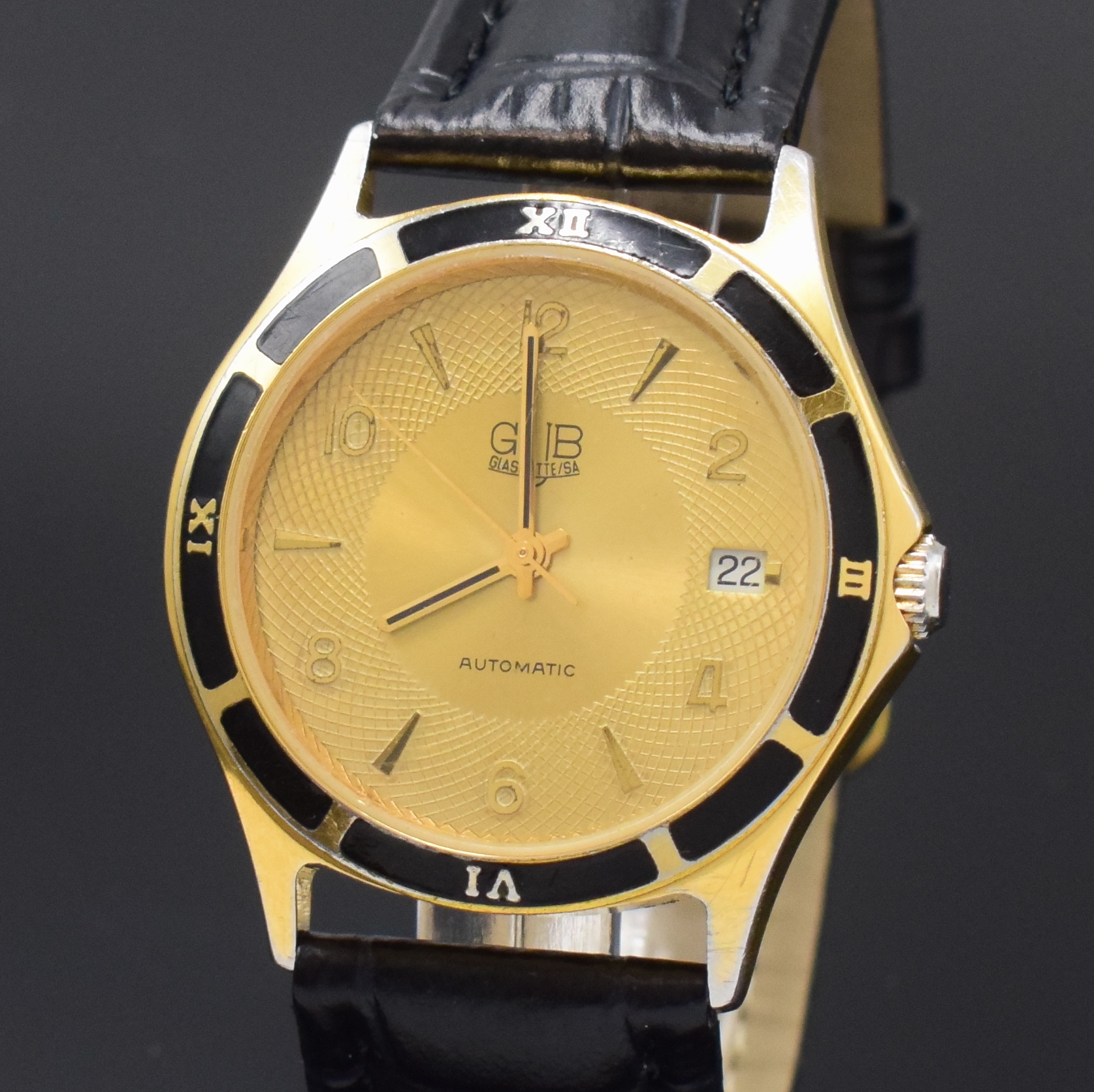Detail a: GUB Glashütte/Sa frühe Nach-Wende Armbanduhr im vergoldetem Stahlgehäuse, Deutschland/ Schweiz 1990er Jahre, Automatik, beids. vergl. Geh., Boden ...