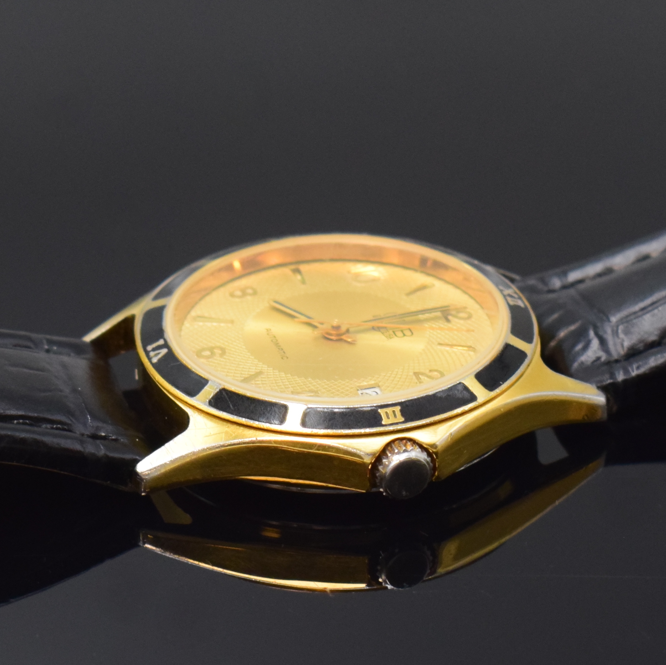Detail b: GUB Glashütte/Sa frühe Nach-Wende Armbanduhr im vergoldetem Stahlgehäuse, Deutschland/ Schweiz 1990er Jahre, Automatik, beids. vergl. Geh., Boden ...