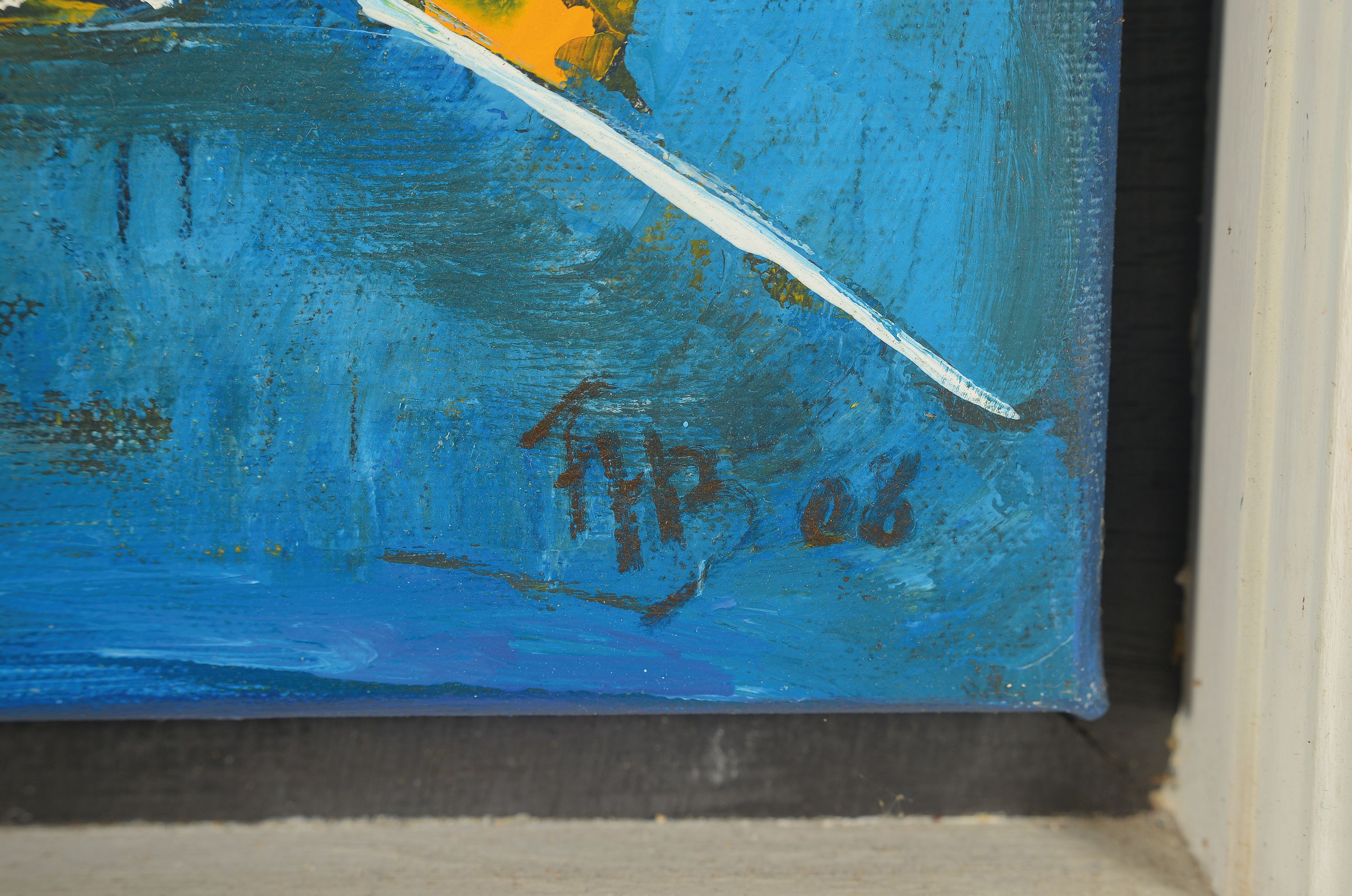 Detail l: Franz Heinrich Beeck, 1927 Brodenbach-2023 Bonn, Komposition in Blau, Öl/Lwd, re. u. sign. und dat. 08, ca. 67x48cm, Rahmen mit SChattenfuge ca. ...