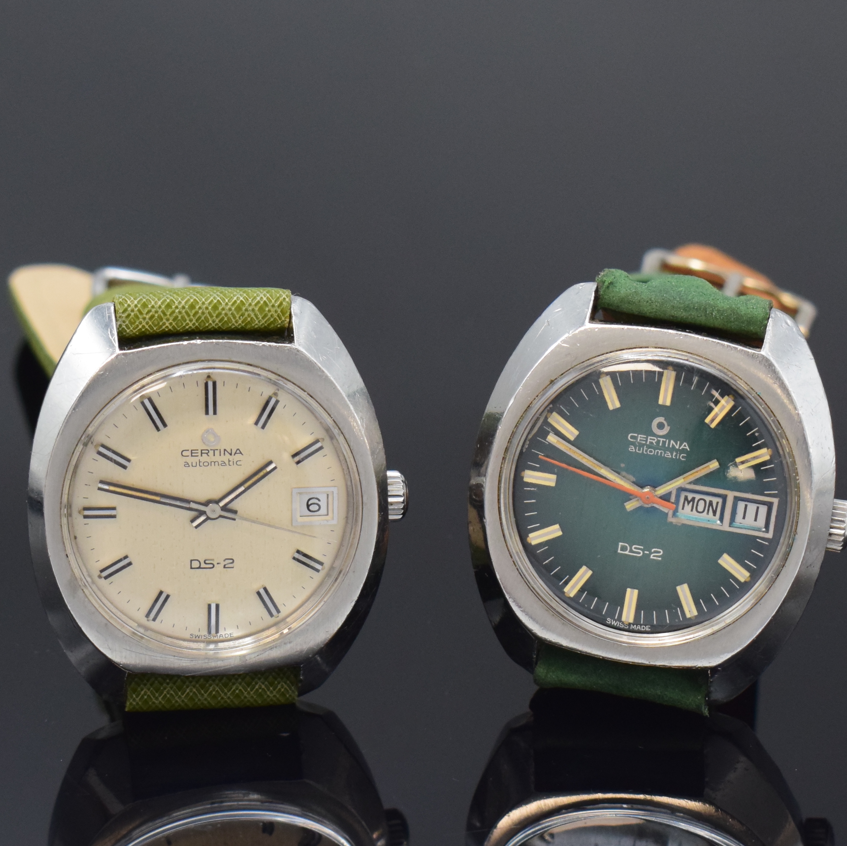 Detail a: CERTINA DS-2 2 Herrenarmbanduhren in Stahl, Schweiz um 1970, Automatik, tonneauförm. Geh., verschr. Böden m. Schildkröte, orig. Kronen, 1 x ...