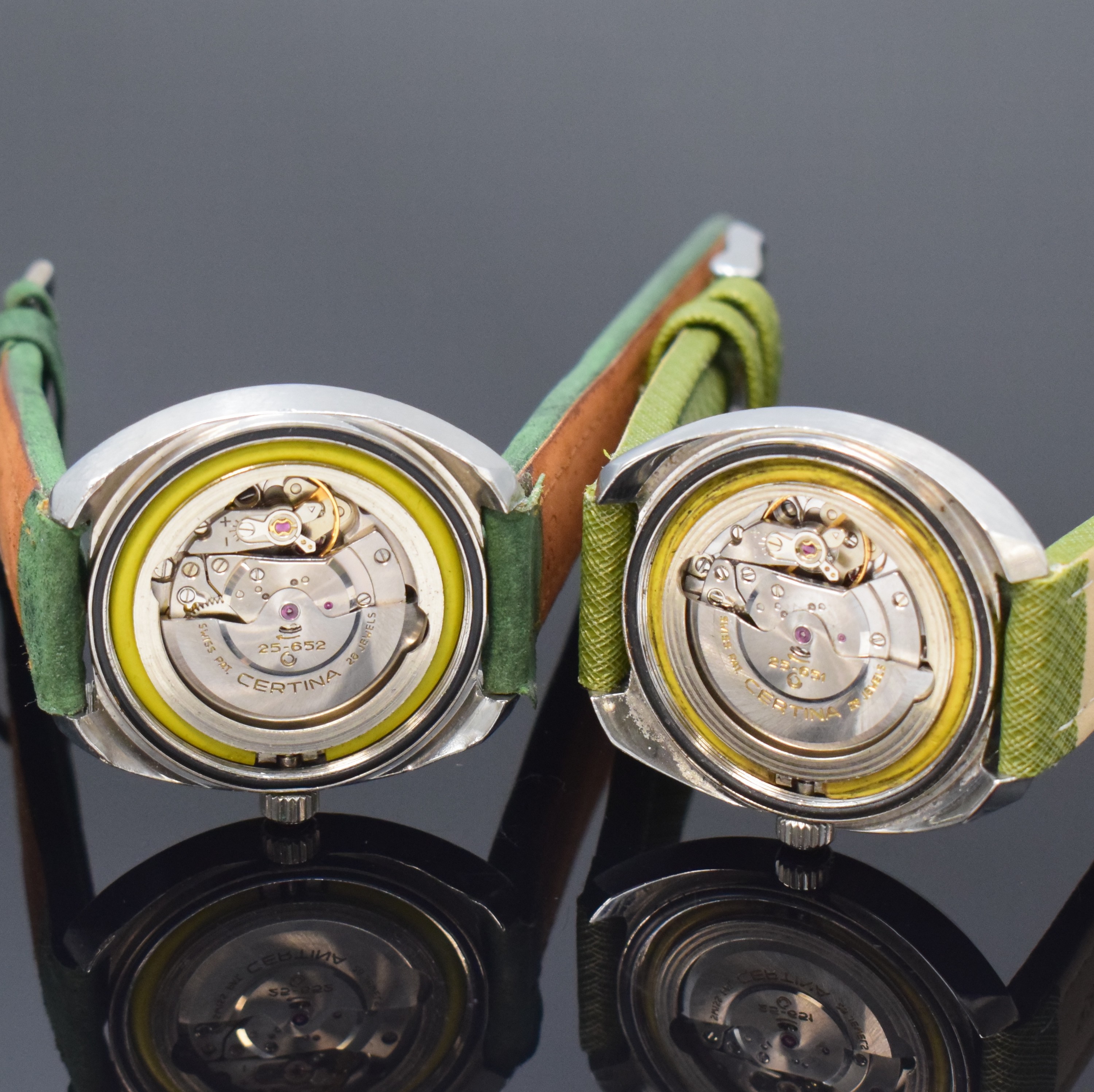 Detail e: CERTINA DS-2 2 Herrenarmbanduhren in Stahl, Schweiz um 1970, Automatik, tonneauförm. Geh., verschr. Böden m. Schildkröte, orig. Kronen, 1 x ...
