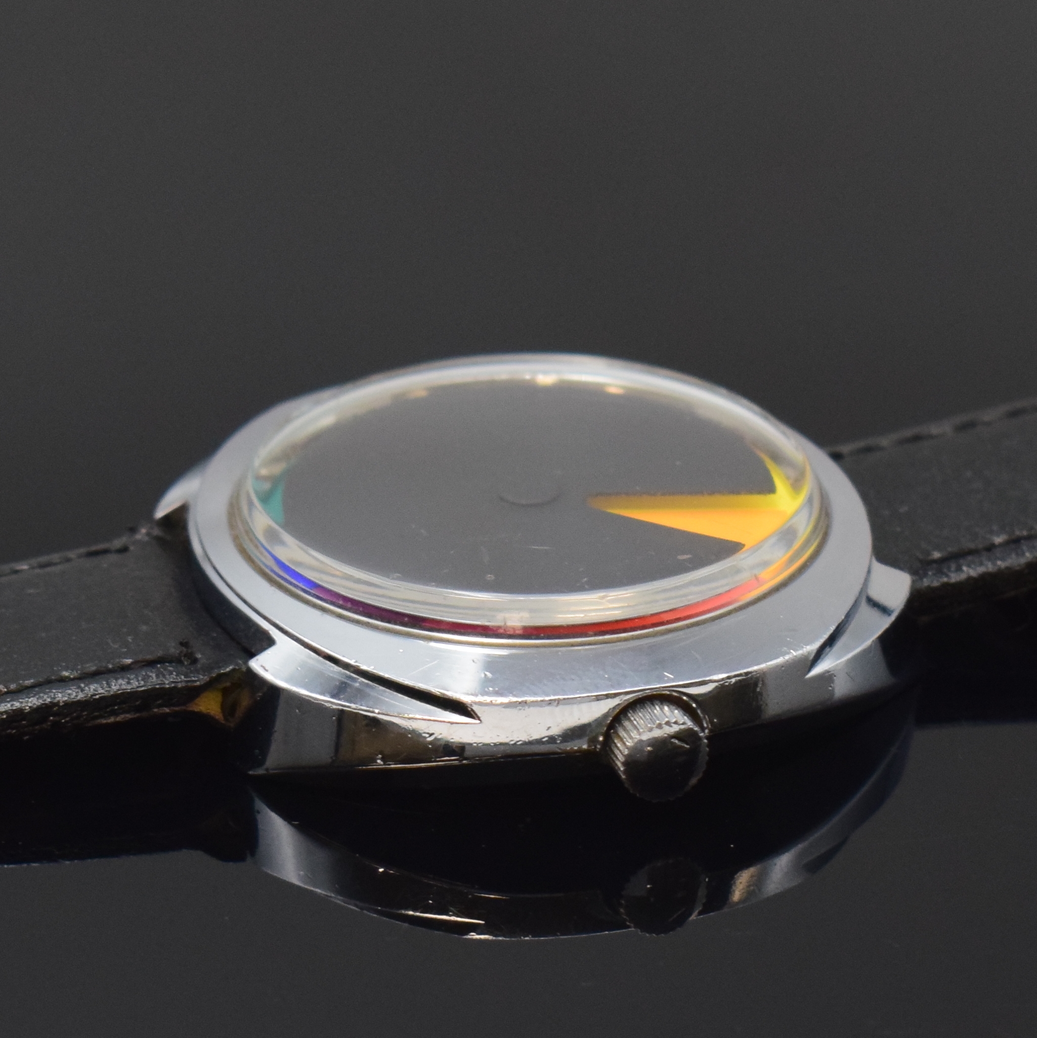 Detail b: CHROMACHRON Tian Harlan sogenannte "Anti- Stress-Uhr" in früher Ausführung, Deutschland um 1975, Handaufzug, verchr. Geh. m. verschr. ...