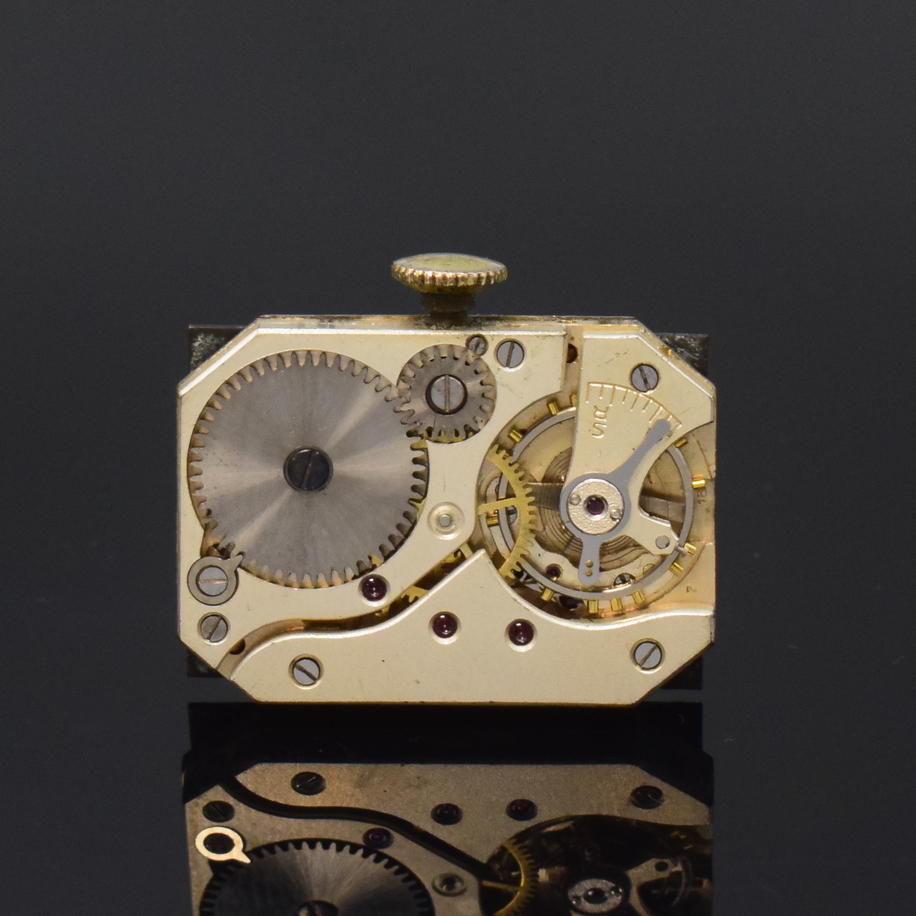 Detail d: UROFA / Aristo rechteckige Armbanduhr Kaliber UROFA 58 in GG 585/000, Deutschland um 1935, Handaufzug, gestuftes Scharniergeh., schwarz. Zifferbl. ...