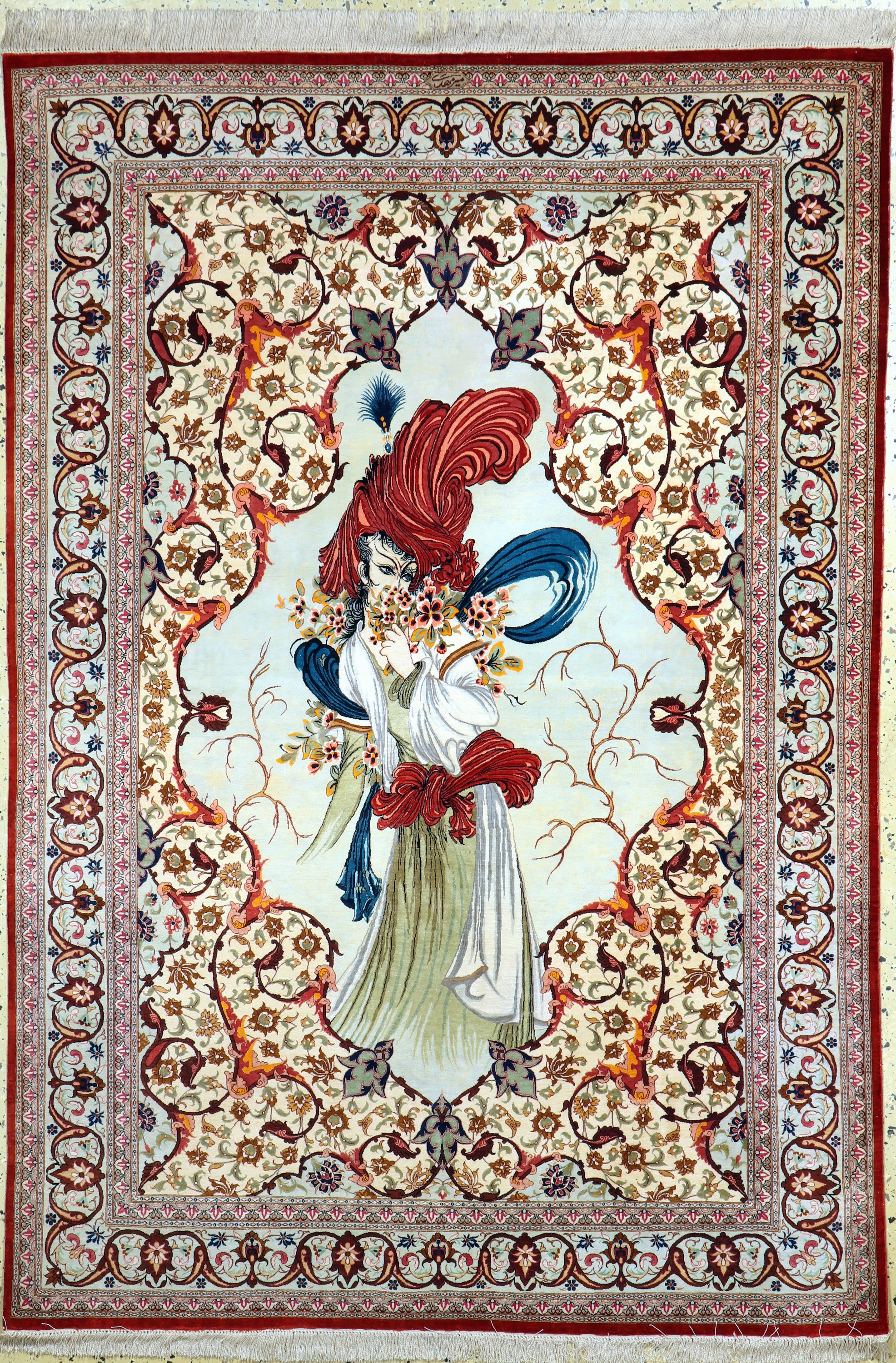 Ghom Seide fein Persien, signiert(Mirmehdi), Ende 20.Jhd, reine Naturseide, ca. 200 x 137 cm, ca. 1,0 Mio. Kn/qm, EHZ: 1-2