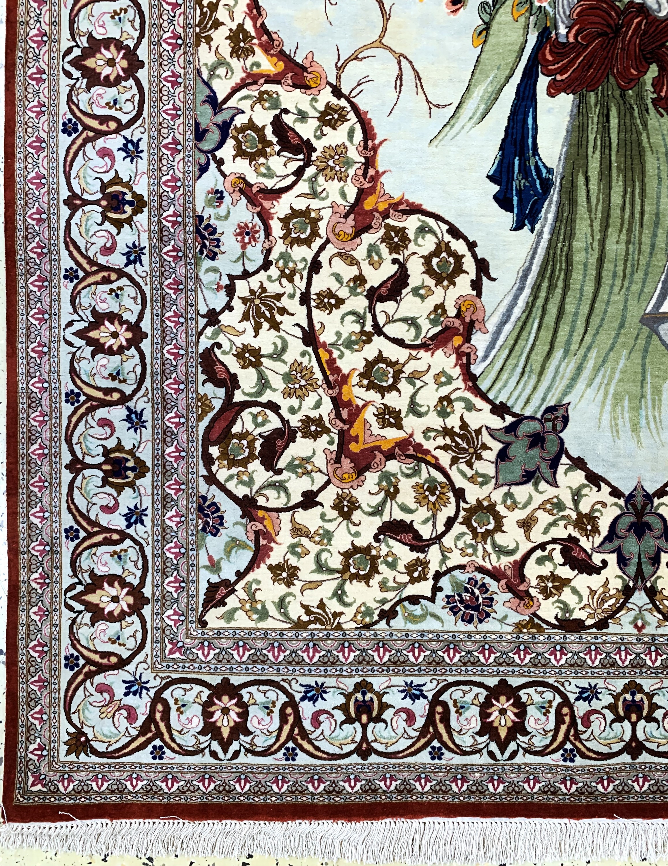 Detail b: Ghom Seide fein Persien, signiert(Mirmehdi), Ende 20.Jhd, reine Naturseide, ca. 200 x 137 cm, ca. 1,0 Mio. Kn/qm, EHZ: 1-2