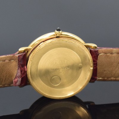 26780055e - PIAGET 18k yellow gold reference 9035 thin and elegant wristwatch, Switzerland around 1970, manual winding, two piece construction case, snap on case back, white dial patinated, fine Roman numerals, line hands, silvered movement calibre 9P2 with fausses cotes decoration, 18 jewels, 5 adjustments, diameter approx. 32,5 mm, needs to be overhauled, condition 2-3, property of a collector