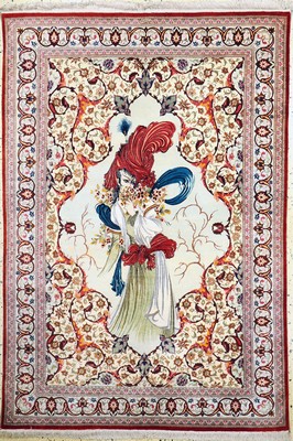 Image 26780067 - Qum Seide fein Persia, signiert(Mirmehdi), Ende 20.Jhd, reine Naturseide, approx. 200 x 137 cm, approx. 1,0 Mio. Kn/sm, condition: 1-2. Rugs, Carpets & Flatweaves