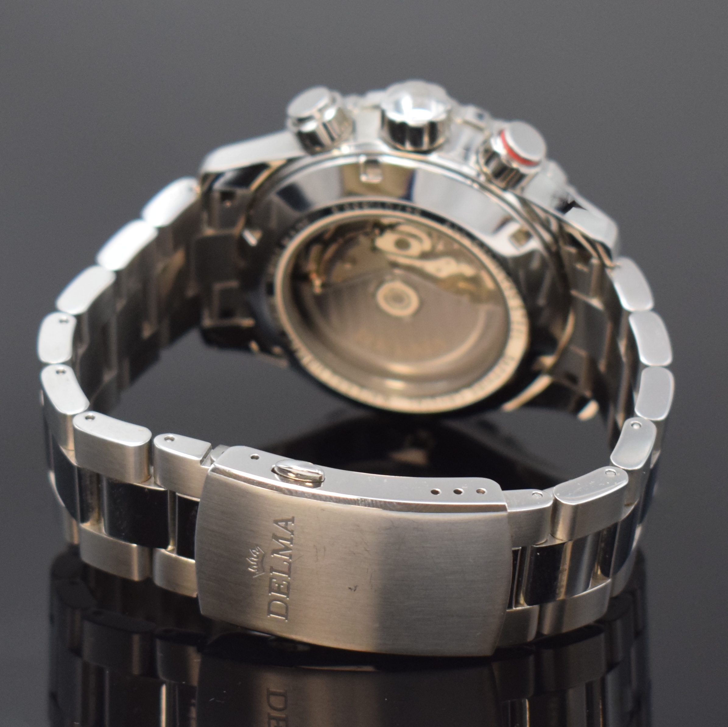 Detail b: DELMA Herrenchronograph in Stahl, Schweiz um 2015, Automatik, beids. vergl. Geh. inkl. orig. Gliederband m. Faltschl., Boden u. Krone verschr., ...