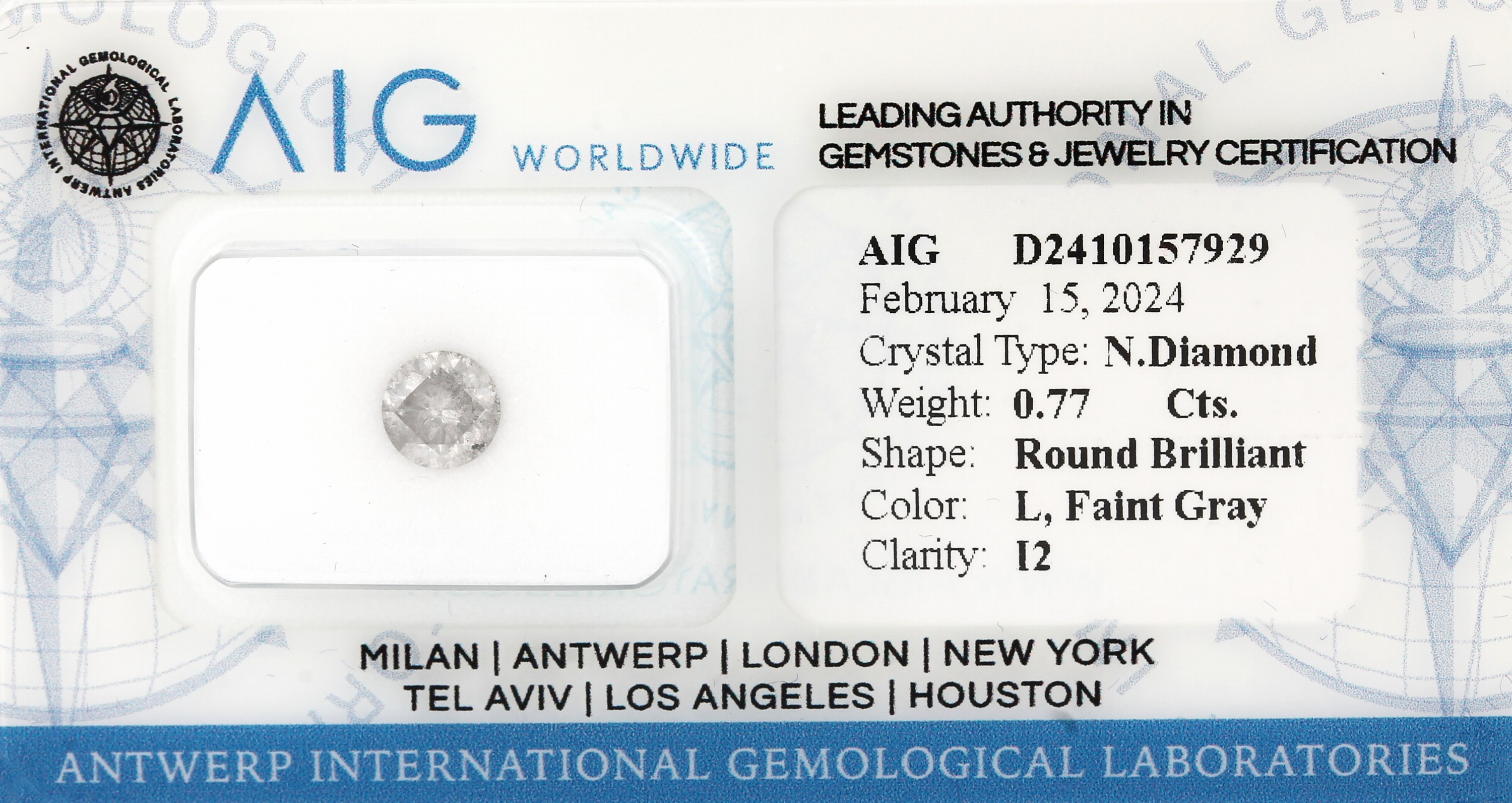 Loser Brillant, ca. 0.77 ct getöntes Weiß (L) Faint Gray/p2, mit AIG-Expertise