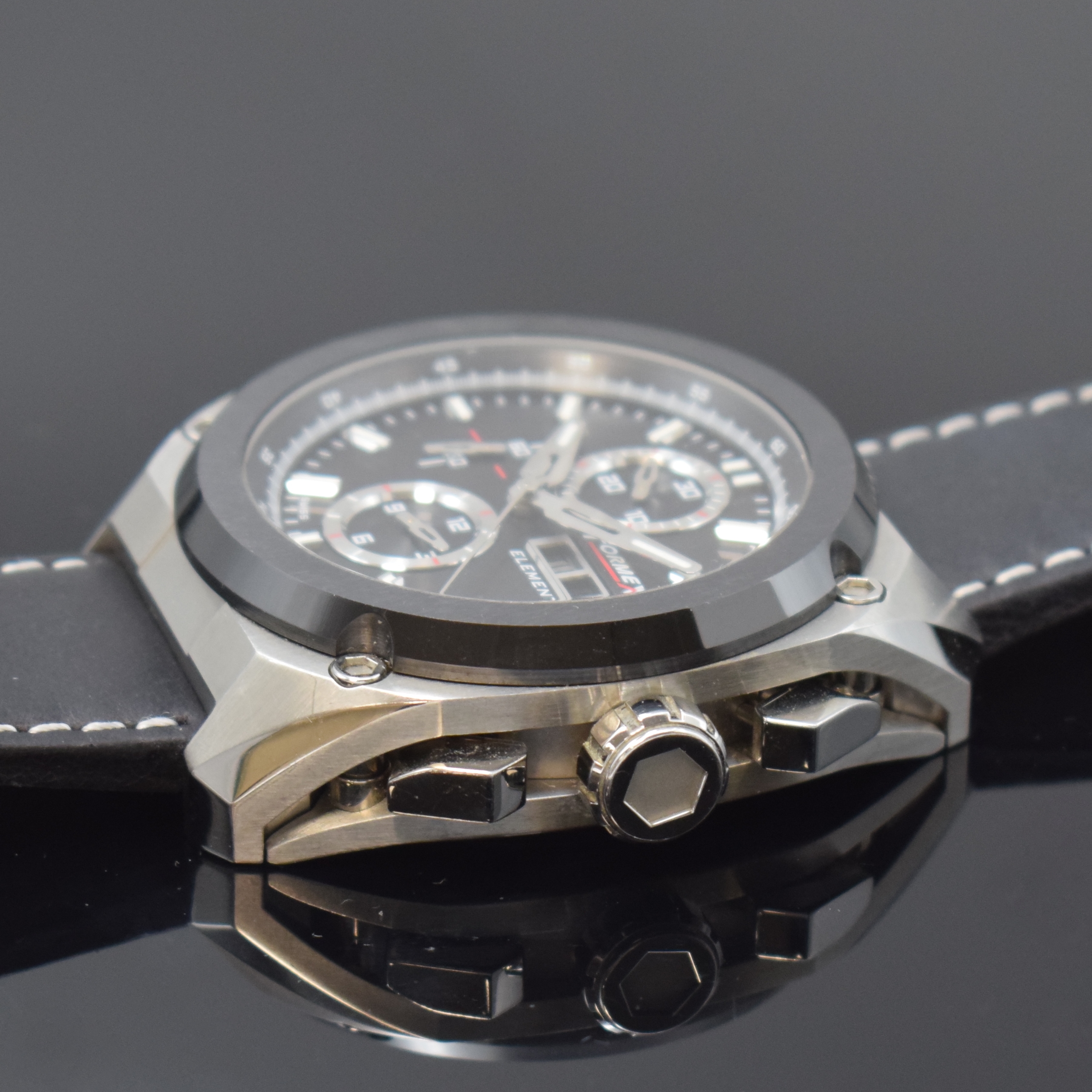 Detail c: FORMEX Armbandchronograph Element in Stahl/Keramik Referenz 1200.5.8027,, Schweiz um 2015, Automatik, beids. vergl. Geh. inkl. orig. Lederband m. ...