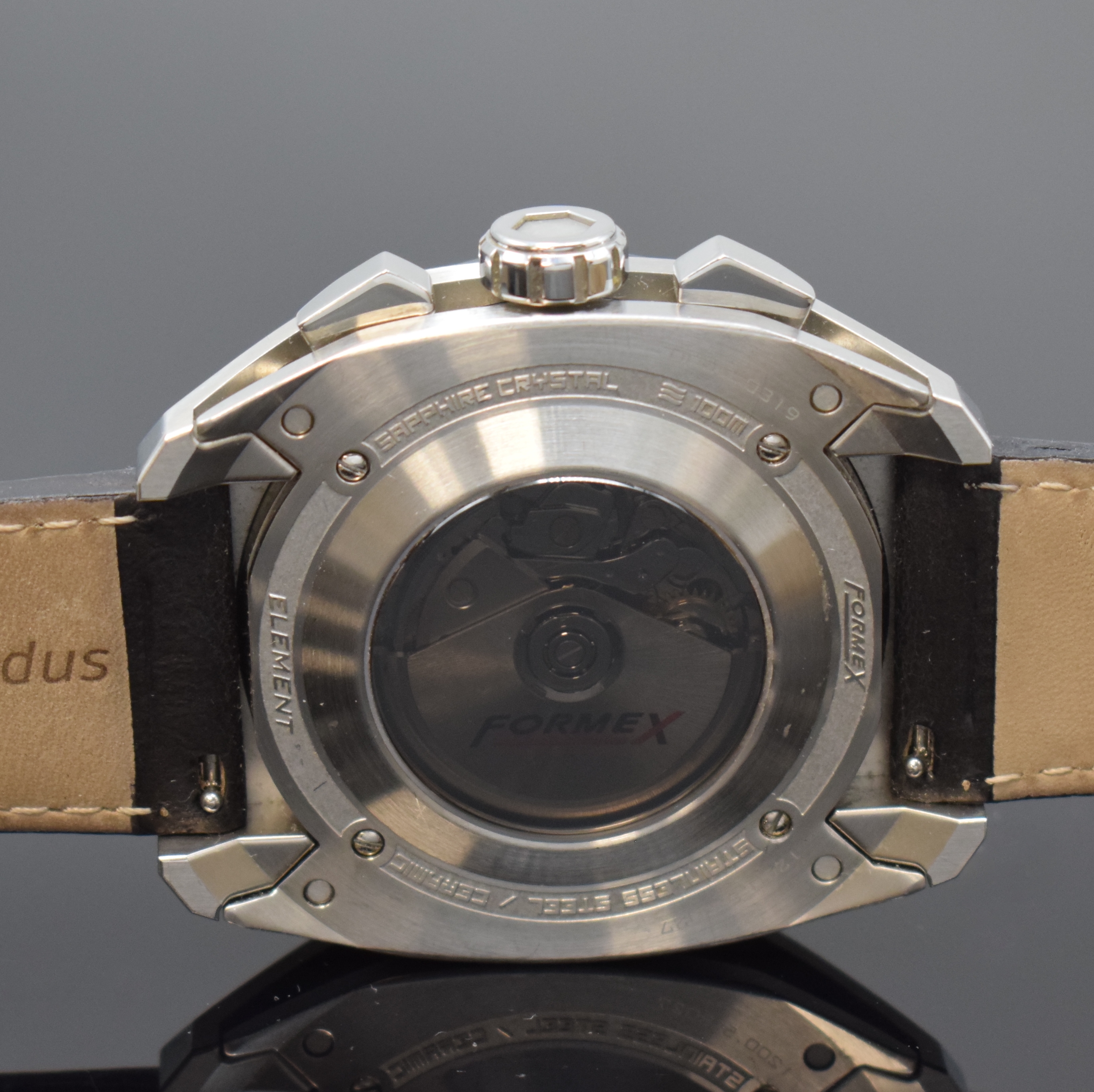 Detail d: FORMEX Armbandchronograph Element in Stahl/Keramik Referenz 1200.5.8027,, Schweiz um 2015, Automatik, beids. vergl. Geh. inkl. orig. Lederband m. ...