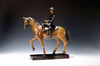 Image 26780254 - Bronze sculpture, 2nd half of the 20th century, rider on horseback, patinated, 45 x 37 cm