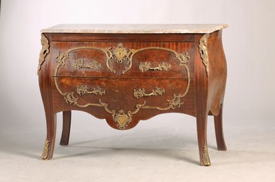 Image 26780286 - Chest of drawers, baroque style, 20th century,walnut, 2 drawers, slightly cambered, heavy marble top, brass applications, approx. 86 x 112 x 52 cm, condition 2-3