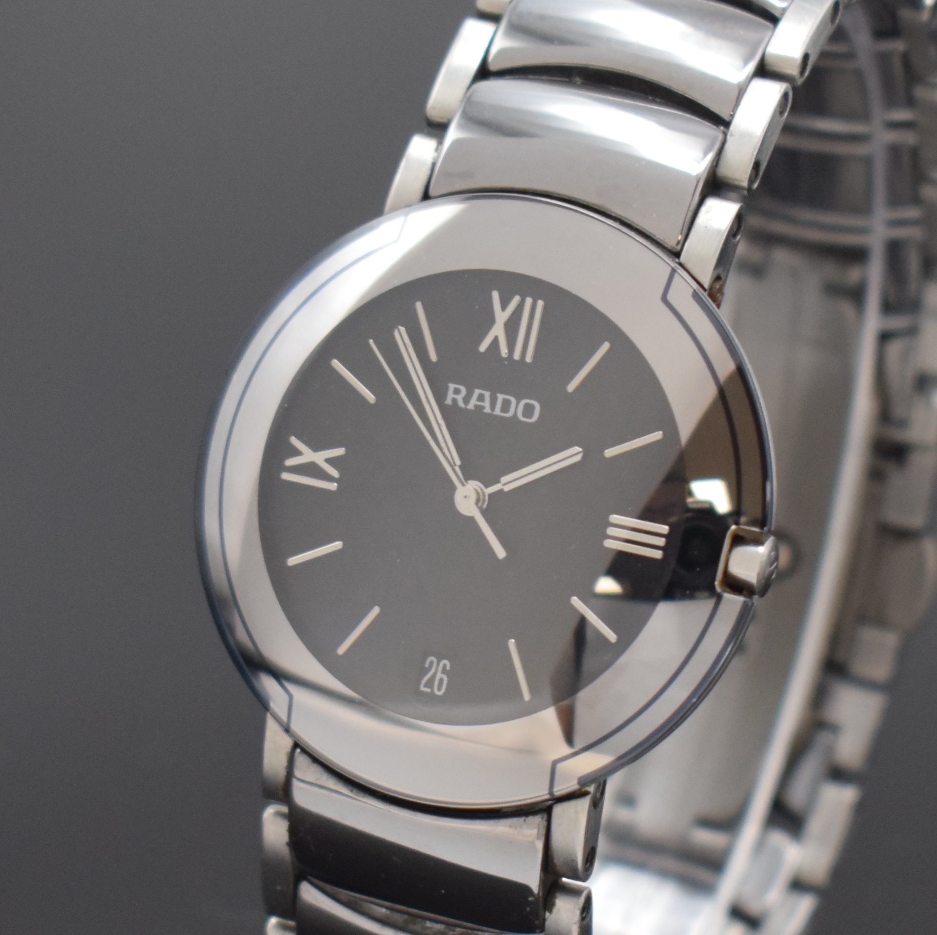 Detail a: RADO Diastar Herrenarmbanduhr in Stahl Referenz 115.0624.3, Schweiz um 2010, quarz, Boden aufgedr., orig. Gliederband in High- Tech Keramik m. dopp. ...