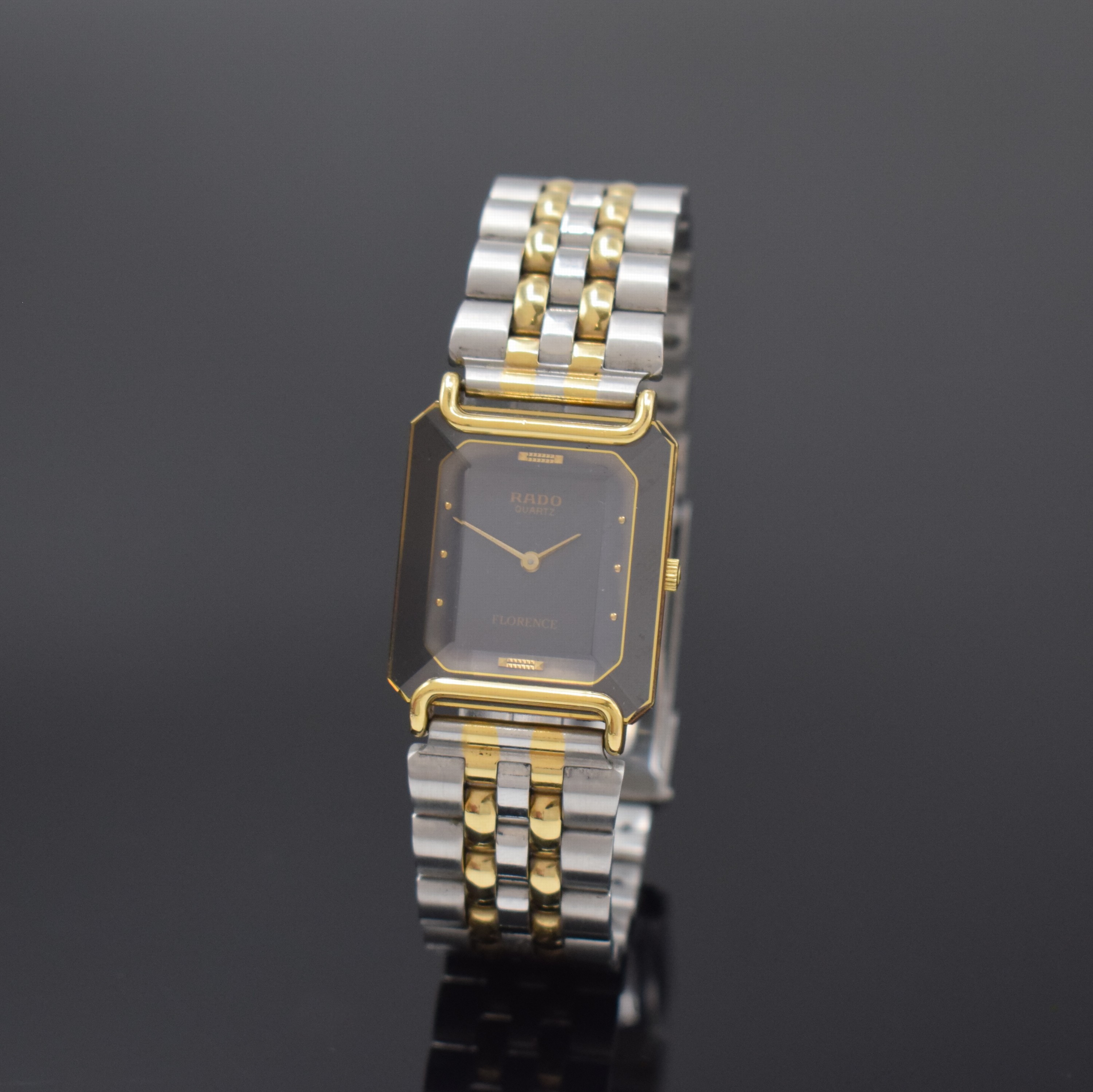 RADO Florence Armbanduhr Referenz 153.3455.2, Schweiz um 2000, quarz, Stahl/vergoldet inkl. neutr. Gliederband m. Faltschl., Boden 4-fach verschr. ...