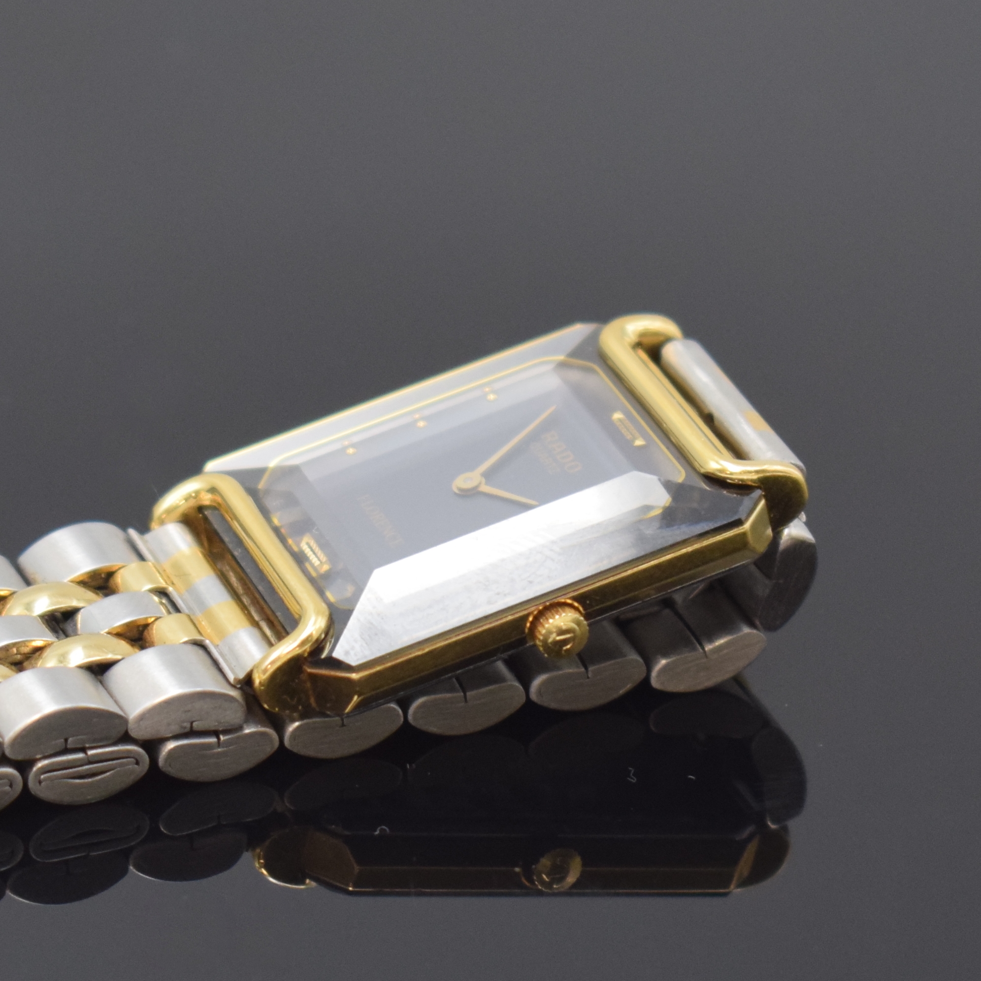 Detail b: RADO Florence Armbanduhr Referenz 153.3455.2, Schweiz um 2000, quarz, Stahl/vergoldet inkl. neutr. Gliederband m. Faltschl., Boden 4-fach verschr. ...