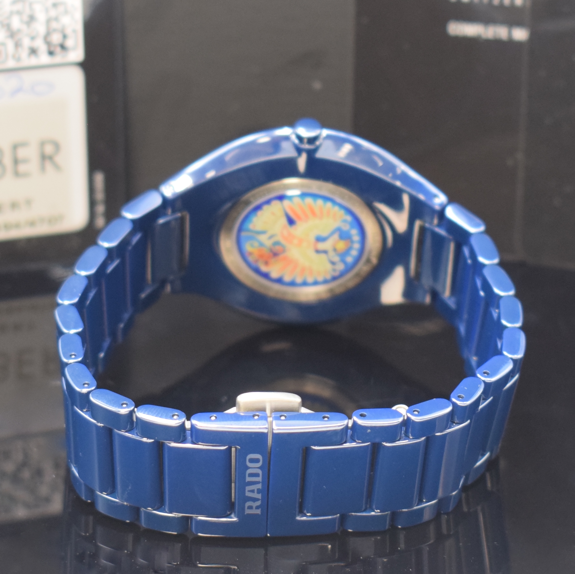Detail b: RADO True Thinline My Bird auf 1001 Stück limitierte Herrenarmbanduhr Referenz 420.0014.015, Schweiz verk. lt. beil. Garantie 08/2020, quarz, blaues ...