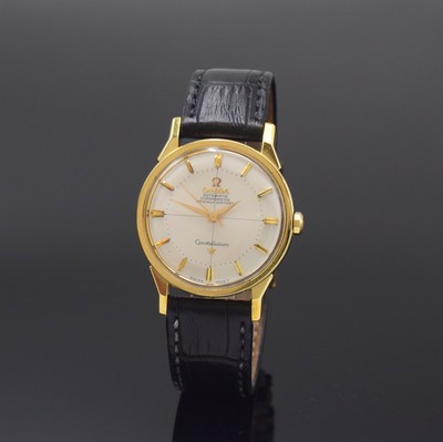 Image 26780591 - OMEGA gents wristwatch Constellation chronometer in steel/gold reference 167.005, Switzerland around 1967, self winding, screweddown case back with representation observatory, neutral leather strap with original buckle, silvered Pie-Pan dial with raised hour- indices, gilded luminous hands, movement copper coloured, calibre 551, 24 jewels, diameter approx. 34 mm, condition 2
