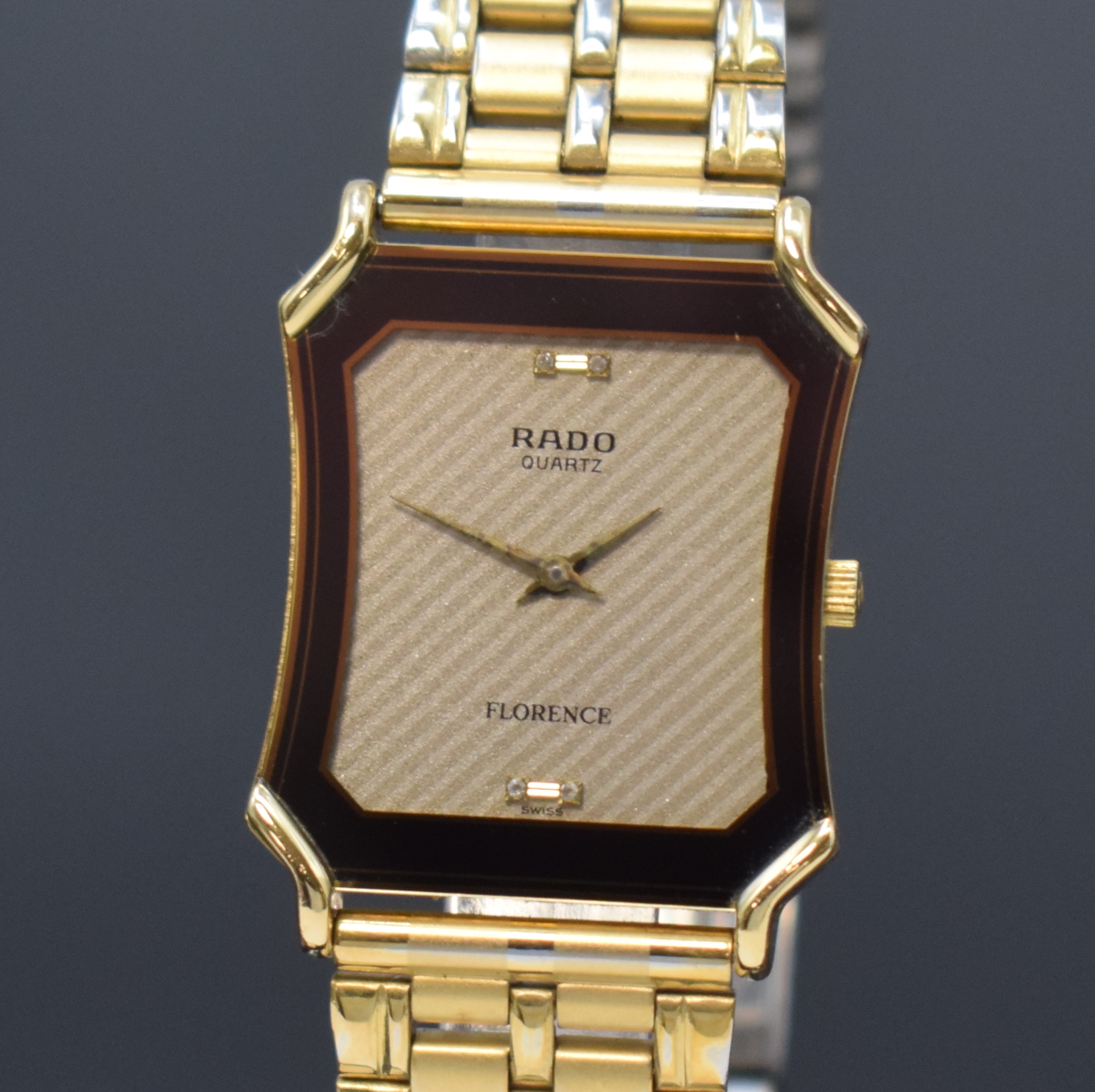 Detail a: RADO Florence Armbanduhr in Stahl/Gold Referenz 150.3386.2, Schweiz um 1995, quarz, Boden 4-fach verschr., neutr. Stahlband m. Faltschl., silb. ...