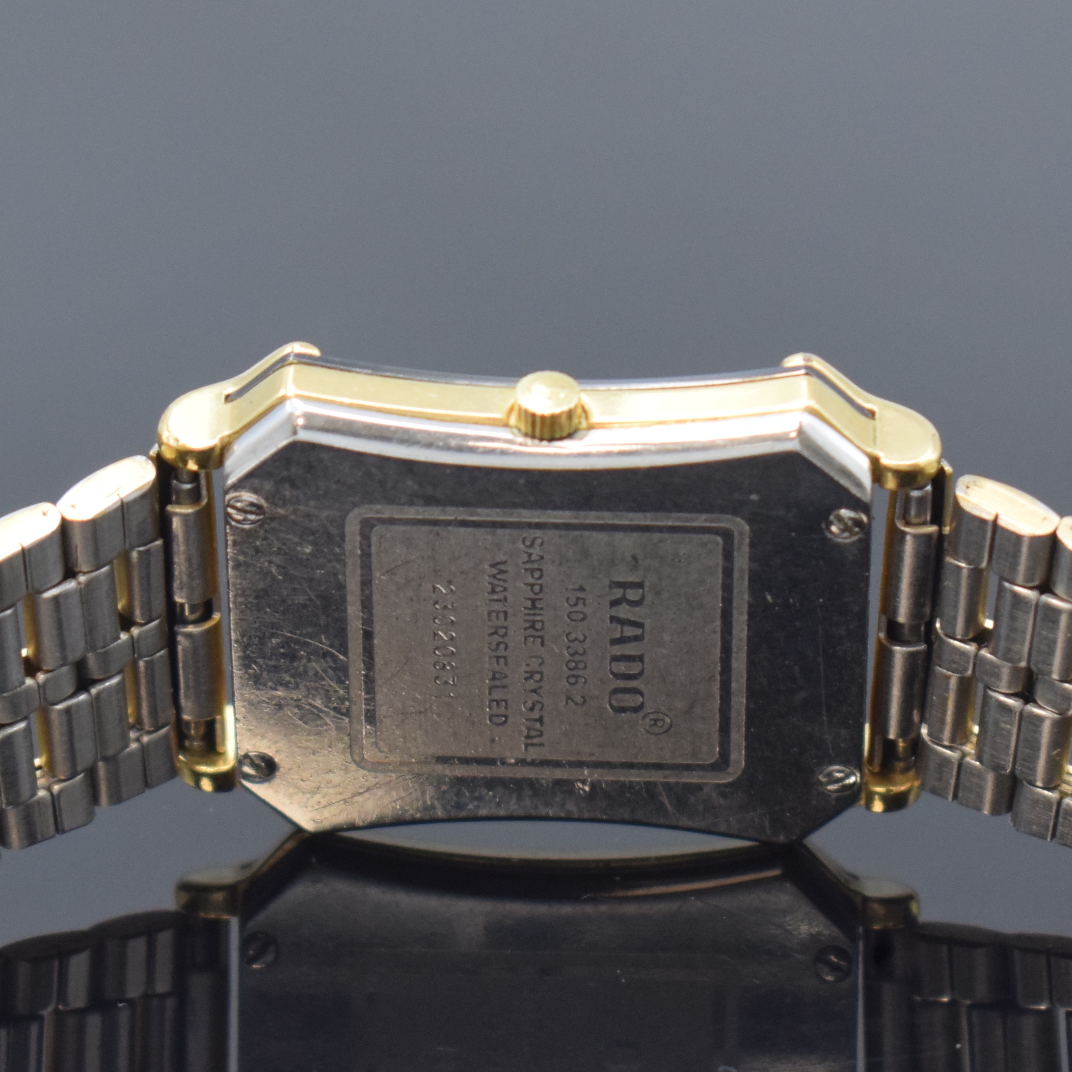 Detail c: RADO Florence Armbanduhr in Stahl/Gold Referenz 150.3386.2, Schweiz um 1995, quarz, Boden 4-fach verschr., neutr. Stahlband m. Faltschl., silb. ...