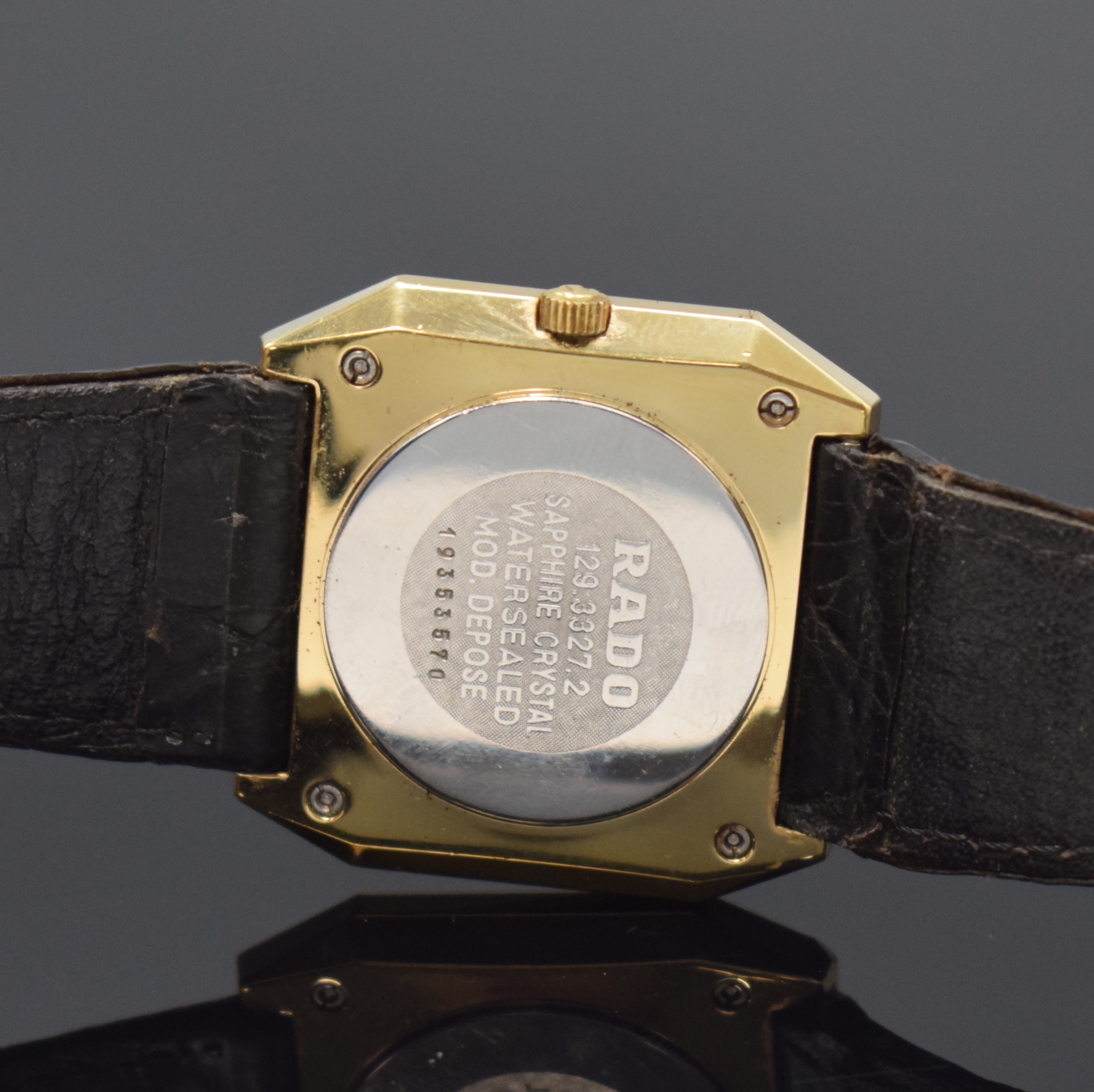 Detail d: RADO Florence Armbanduhr in Stahl/Gold Referenz 129.3327.2, Schweiz um 1995, quarz, Boden aufgedr., orig. Lederband m. Dornschl., Saphirglas, braunes ...