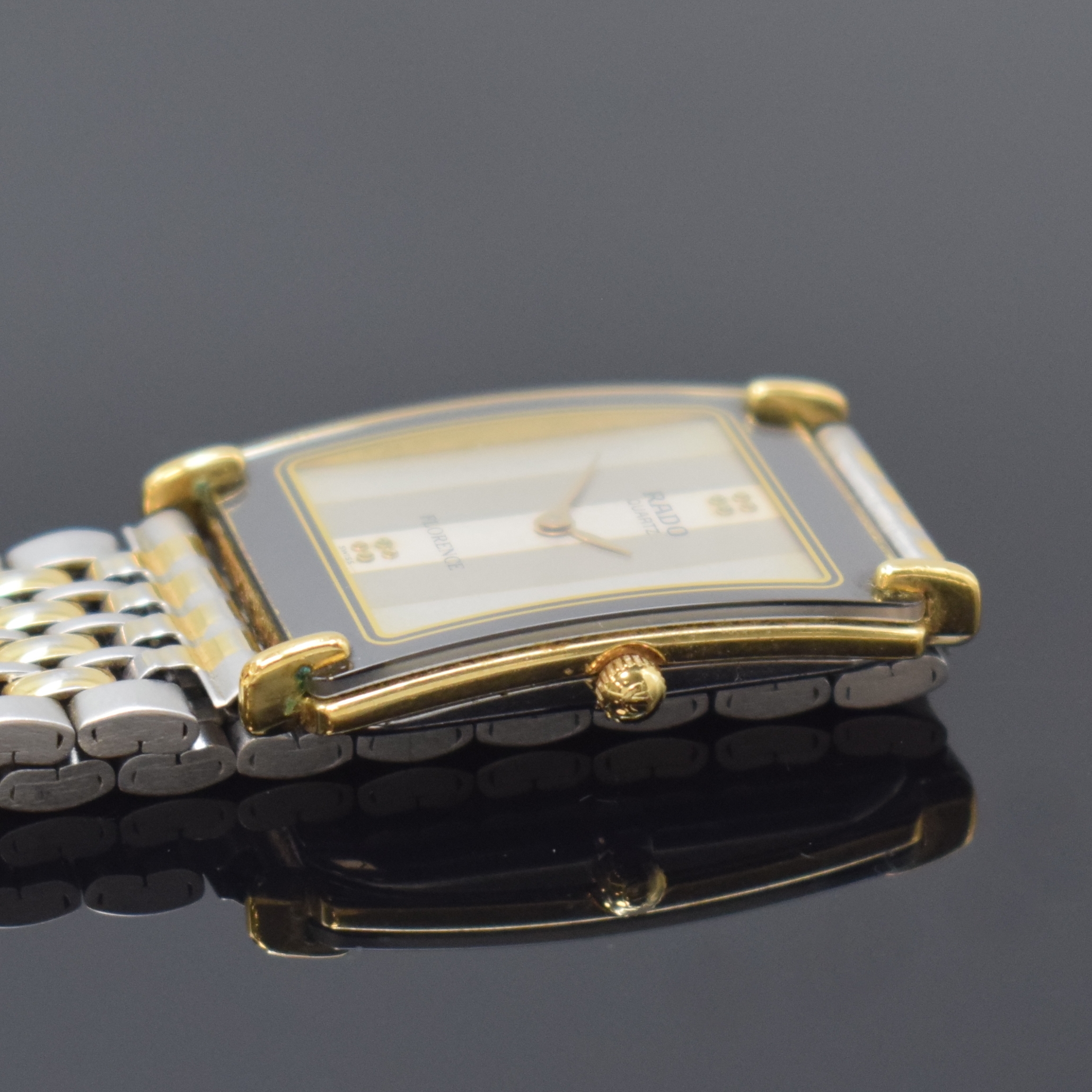Detail b: RADO Florence Armbanduhr in Stahl/Gold Referenz 153.3440.2, Schweiz um 1995, quarz, Boden 4-fach verschr., neutr. Stahlband m. Faltschl., silb. ...