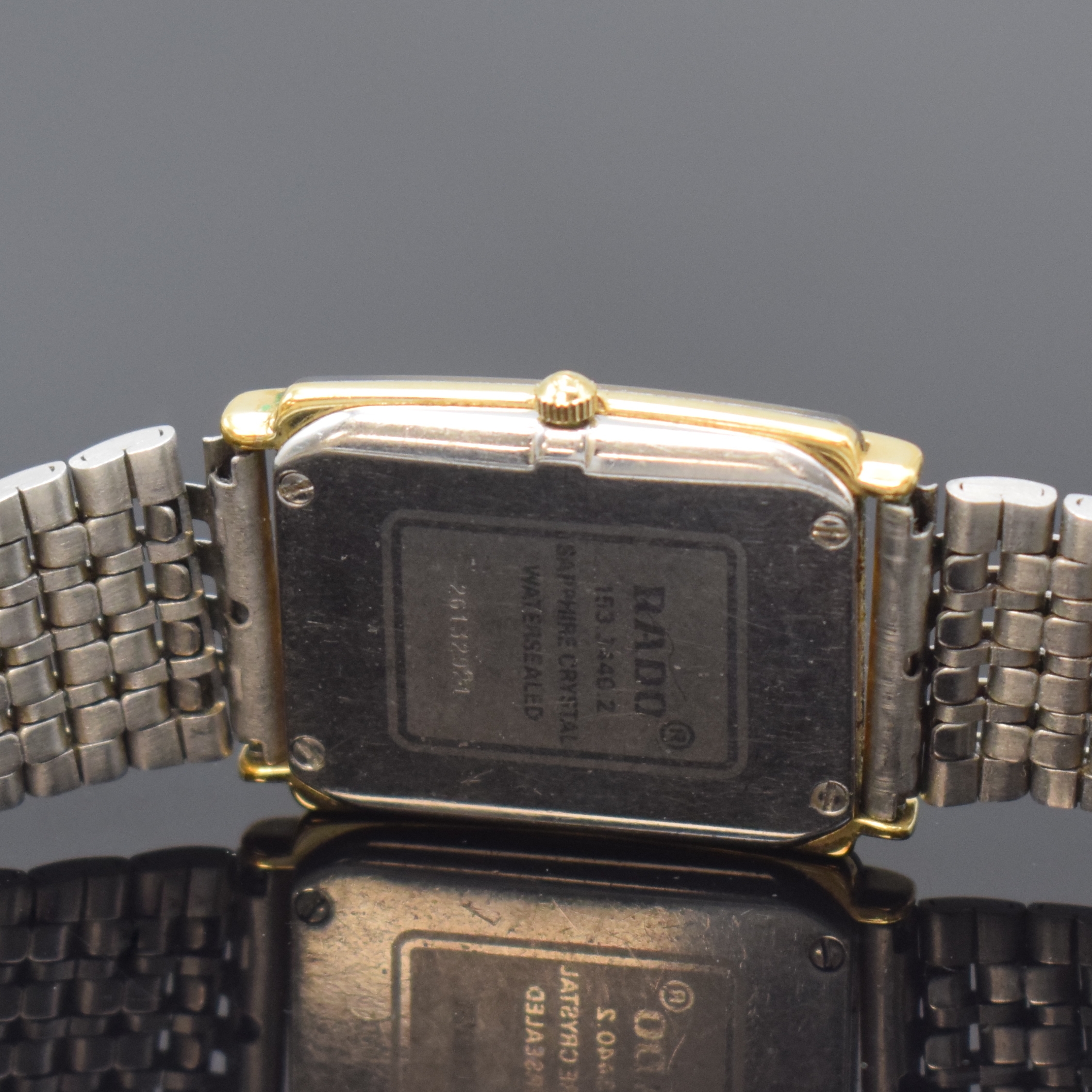 Detail c: RADO Florence Armbanduhr in Stahl/Gold Referenz 153.3440.2, Schweiz um 1995, quarz, Boden 4-fach verschr., neutr. Stahlband m. Faltschl., silb. ...
