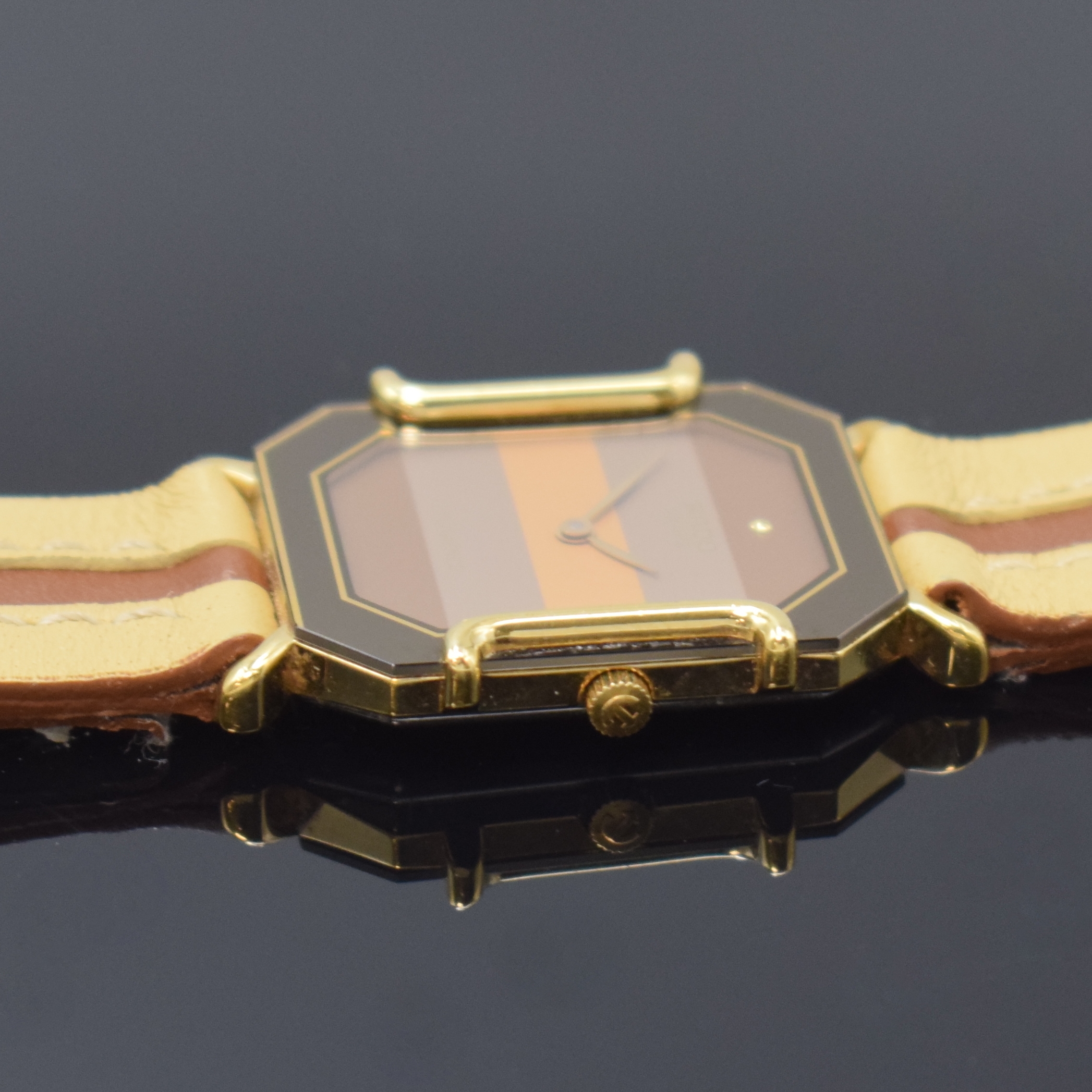 Detail b: RADO Florence Armbanduhr Referenz 150.3408.2, Schweiz um 1995, quarz, Stahl/vergoldet, Boden 4-fach verschr., mehrfarb. Zifferbl. m. gold. Zeigern, ...