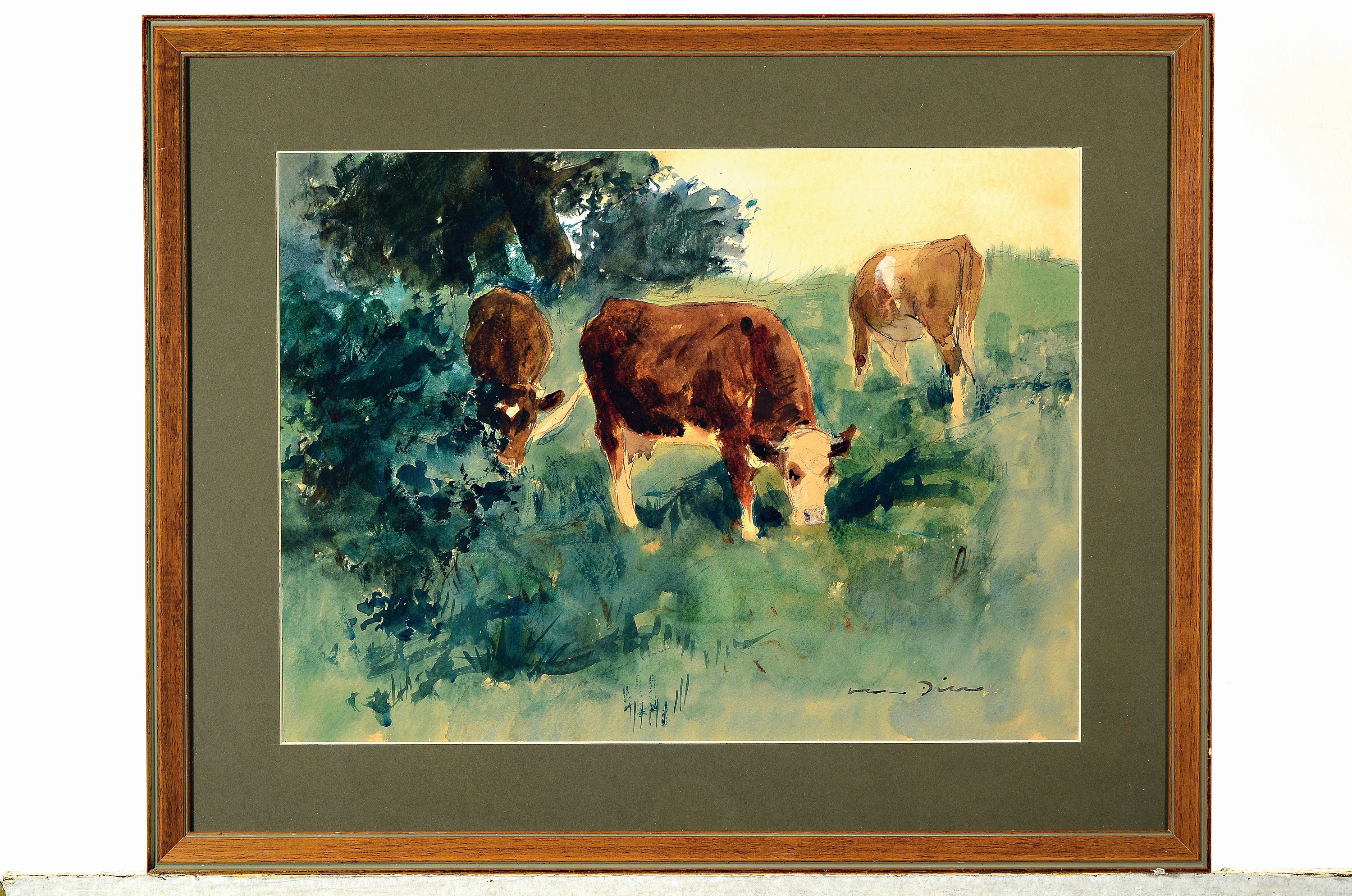Detail k: Otto Dill, 1884 Neustadt-1957 Bad Dürkheim, drei grasende Kühe auf der Weide, Aquarell auf Papier, rechts unten signiert, ca. 34x45cm, PP, u.Gl., ...