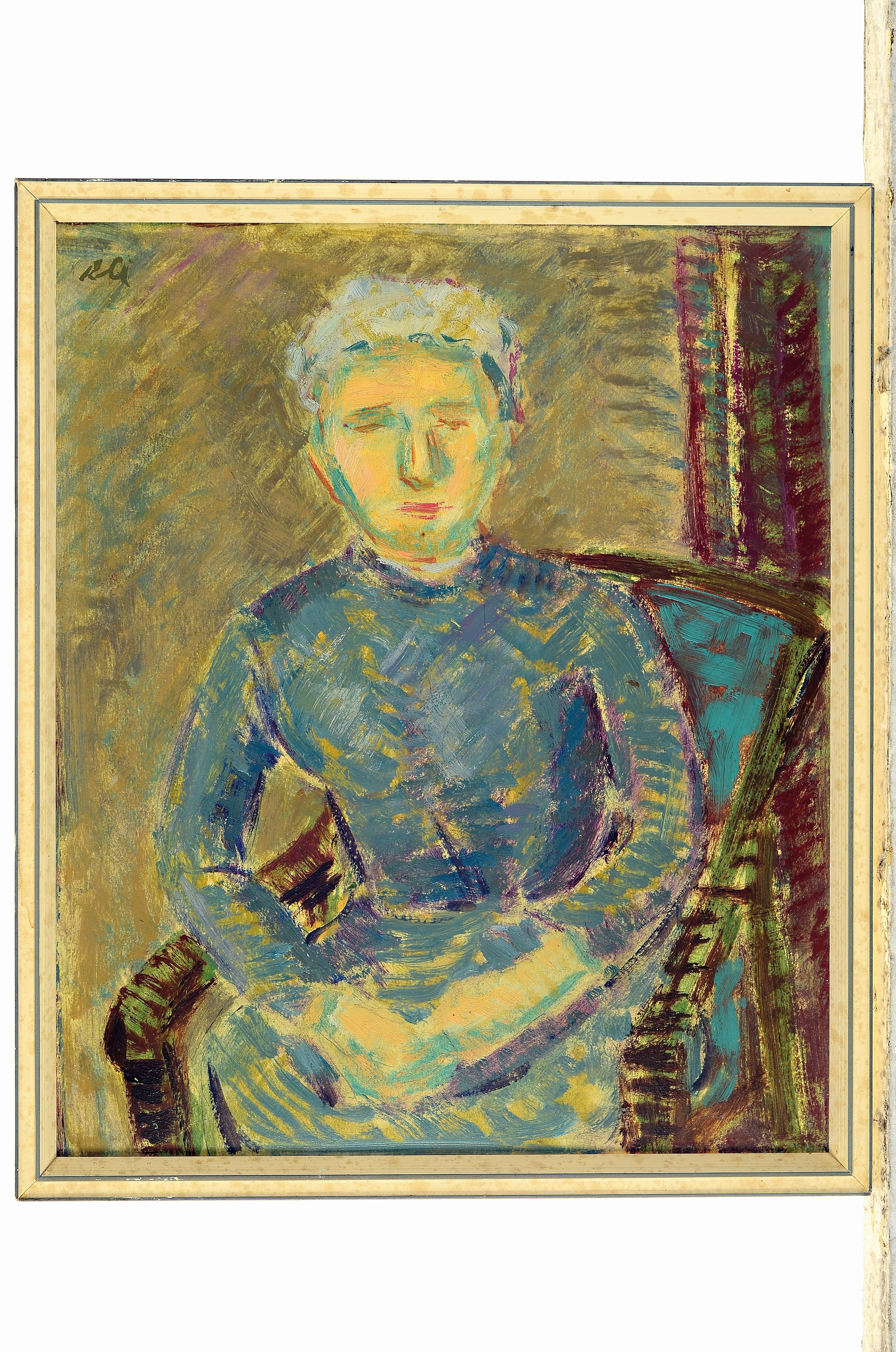 Detail k: Rolf Müller-Landau, 1903-1956 Bad Bergzabern, Porträt der Hermine Müller, Öl/Malkarton, links oben monogr., ca. 26x22cm, R.