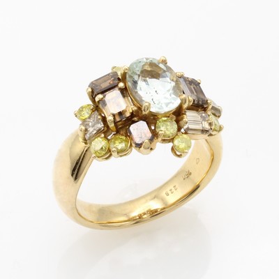 Image Ring mit Beryll, Brillanten und Diamanten