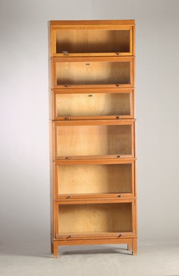 Image 26780671 - Bookcase, around 1920, from the "Union Zeiss Frankfurt on Main" workshop, consisting of 6 elements, each with a glass panel front, orig.rolled glass, approx. 242 x 86 x 35 cm, condition 2
