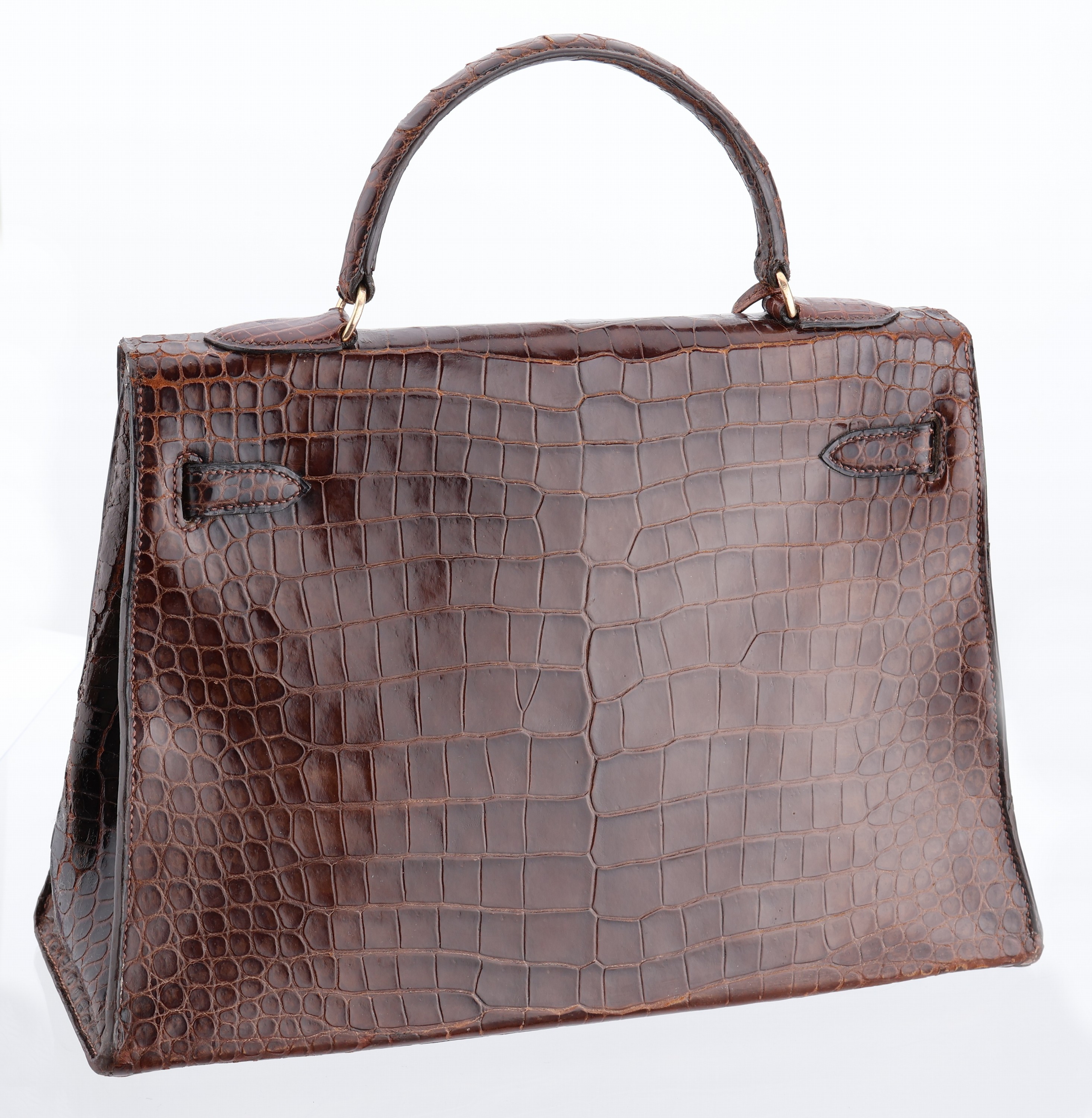 Detail f: Vintage HERMES Kelly Bag, 1960, Shiny Porosus Crocodile in Havanna Braun, Innenaustattung auf feinem Ziegenleder, goldene Hardware, ca. 32 x 11.5 x ...