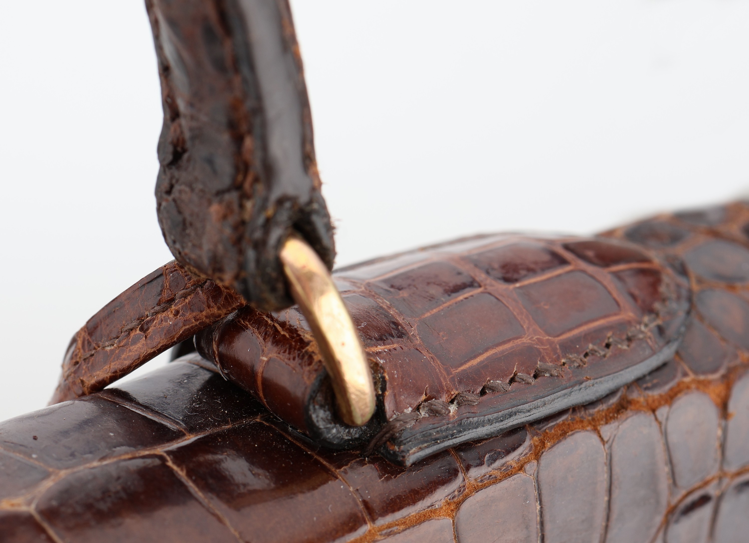 Detail g: Vintage HERMES Kelly Bag, 1960, Shiny Porosus Crocodile in Havanna Braun, Innenaustattung auf feinem Ziegenleder, goldene Hardware, ca. 32 x 11.5 x ...