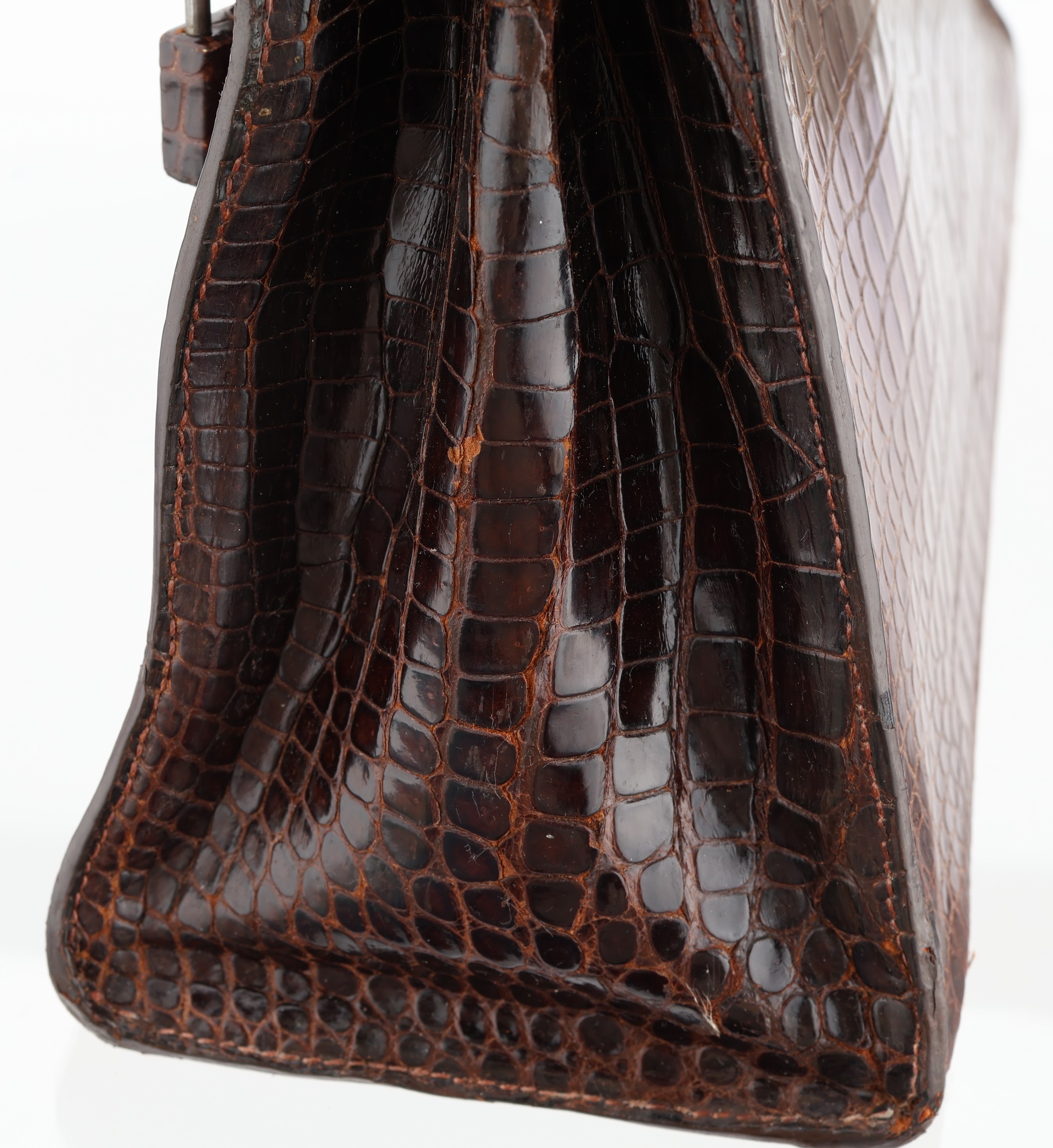 Detail n: Vintage HERMES Kelly Bag, 1960, Shiny Porosus Crocodile in Havanna Braun, Innenaustattung auf feinem Ziegenleder, goldene Hardware, ca. 32 x 11.5 x ...