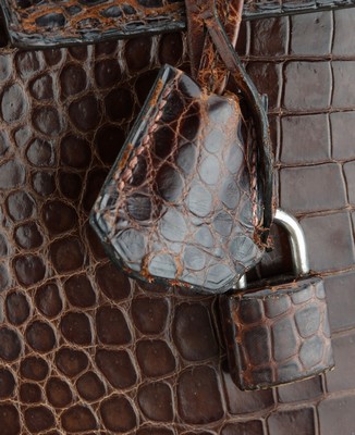 26781190b - Vintage HERMES Kelly Bag, 1960, Shiny Porosus Crocodile in Havanna Braun, ...