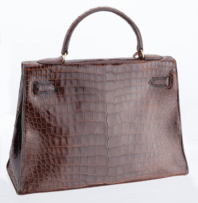 26781190f - Vintage HERMES Kelly Bag, 1960, Shiny Porosus Crocodile in Havanna Braun, ...