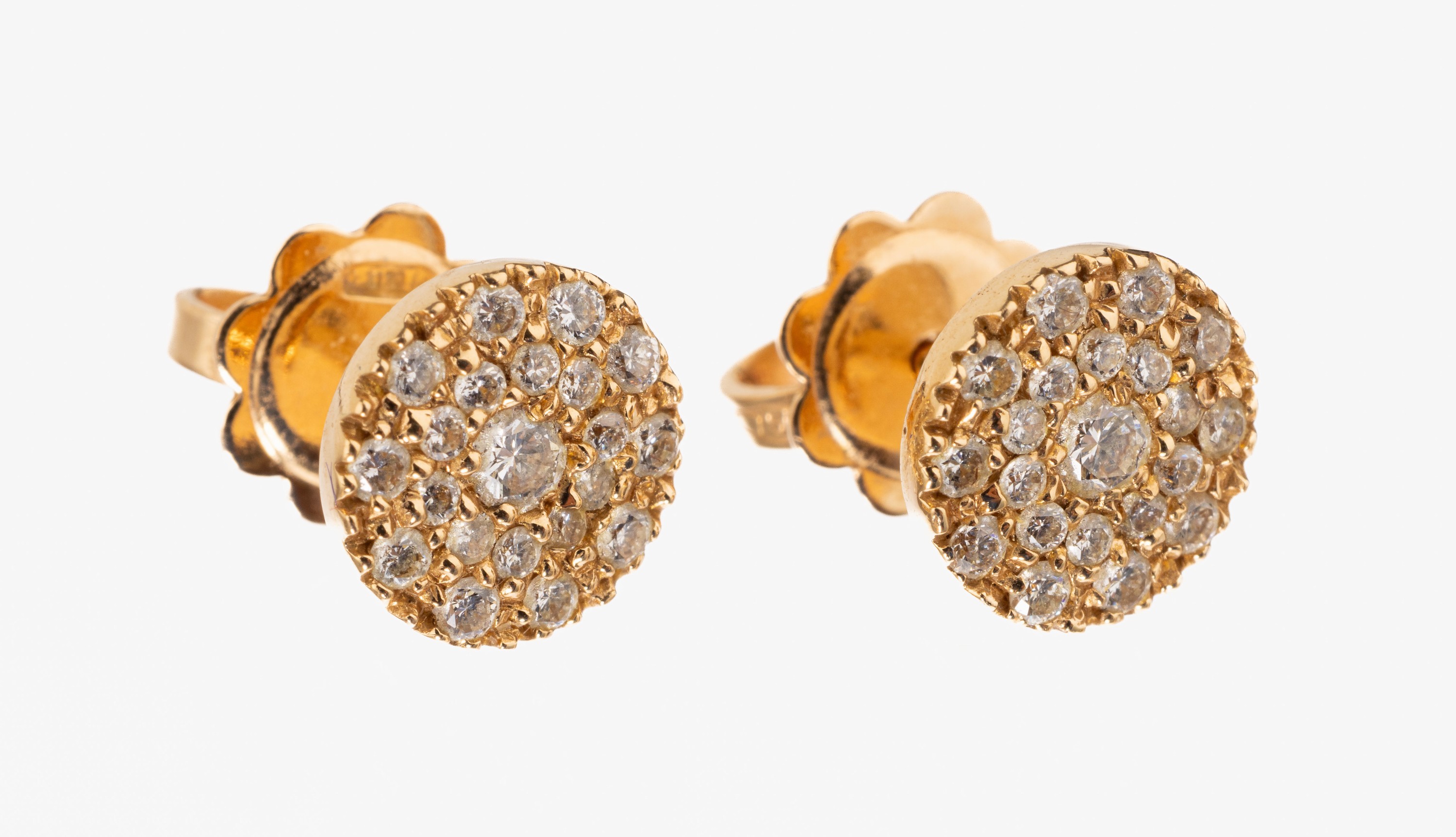 Paar 18 kt Gold Brillant-Ohrstecker, RG 750/000, 42 Brillanten zus. ca. 0.47 ct (grav.) Weiß/si, total ca. 3.1 g