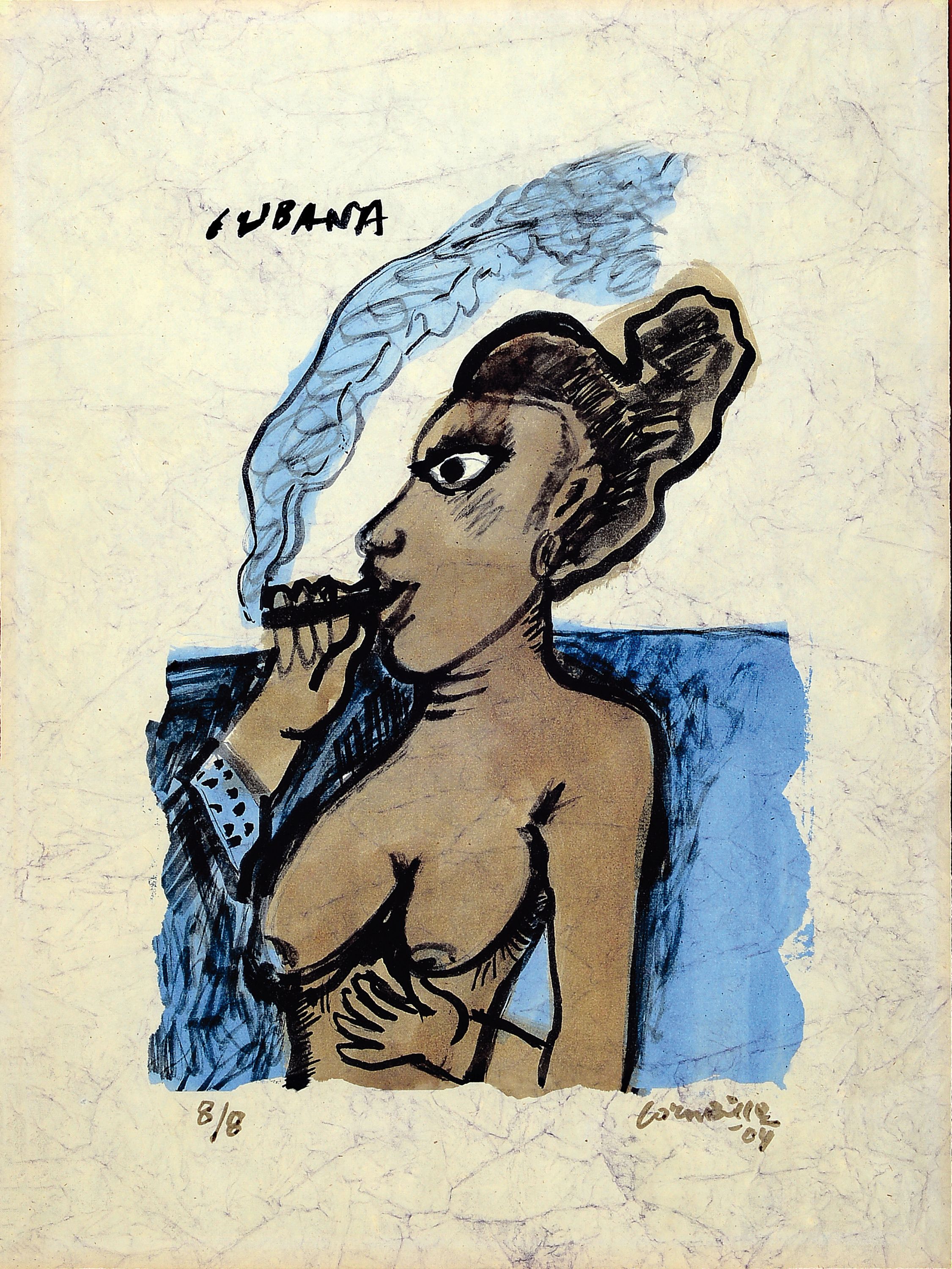 Corneille, 1922 - 2010, Lithograpfie, "Cubana", handsigniert, 8/8, dat. 04, ca. 80 x 60 cm, unter Glas, Rahmen um 1880/90, dieser mit ...