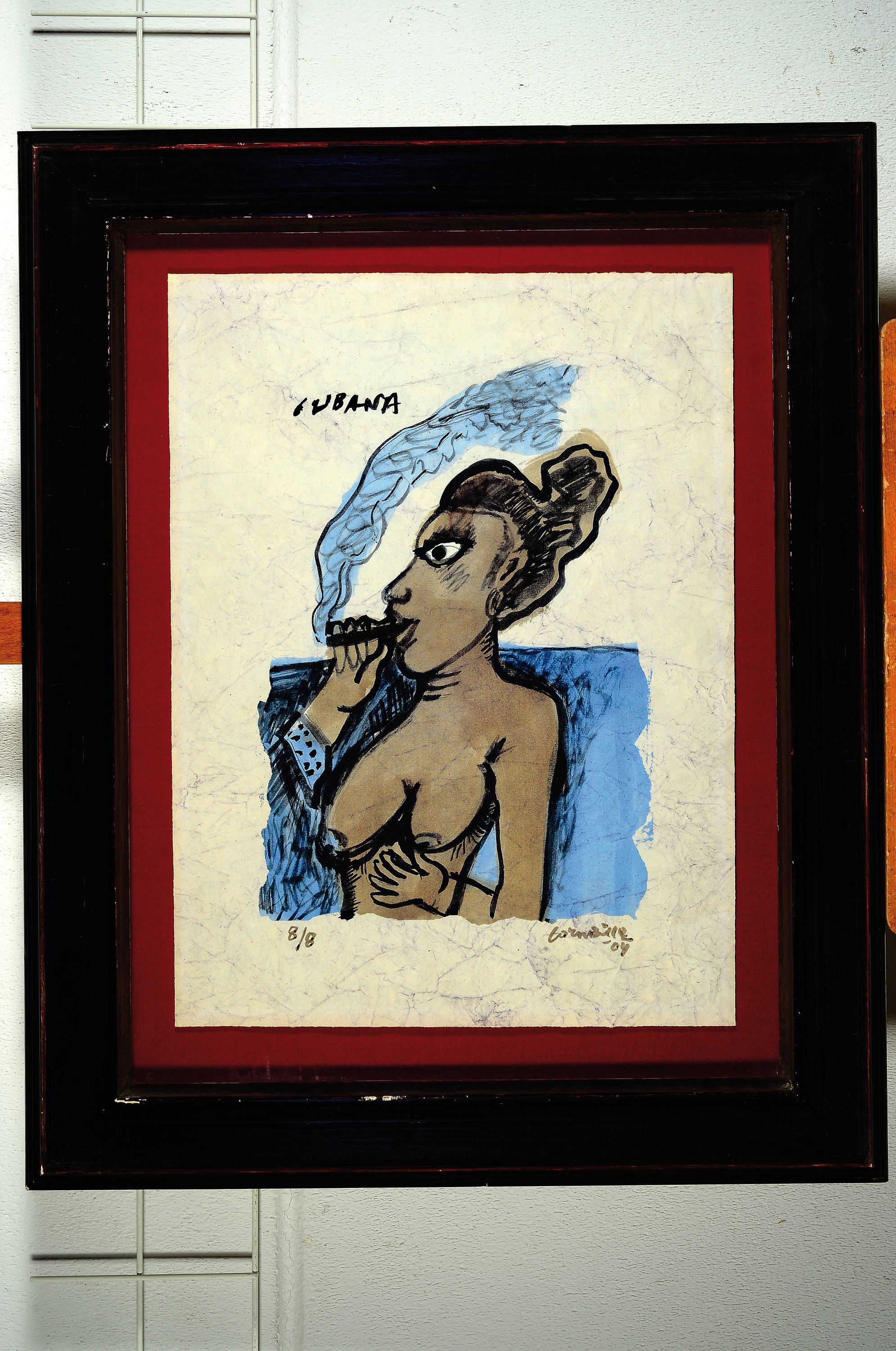 Detail k: Corneille, 1922 - 2010, Lithograpfie, "Cubana", handsigniert, 8/8, dat. 04, ca. 80 x 60 cm, unter Glas, Rahmen um 1880/90, dieser mit ...