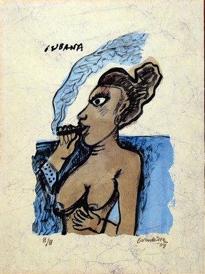 Image 26781555 - Corneille, 1922 - 2010, lithograph, #"Cubana #", hand-signed, 8/8, dated 04, approx. 80 x 60 cm, under glass, frame around 1880/90, thisone with slight signs of age