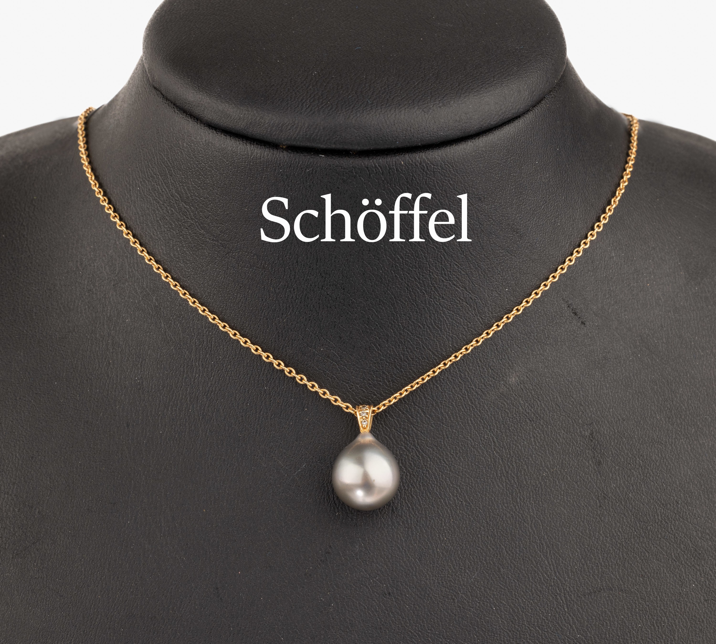 SCHÖFFEL Perl Diamant Collier, GG 750/000, silbergraue tropfenförm. Tahitizuchtperle ca. 12 mm, 4 Diamanten zus. ca. 0.03 ct Weiß/si, Kette L. ...