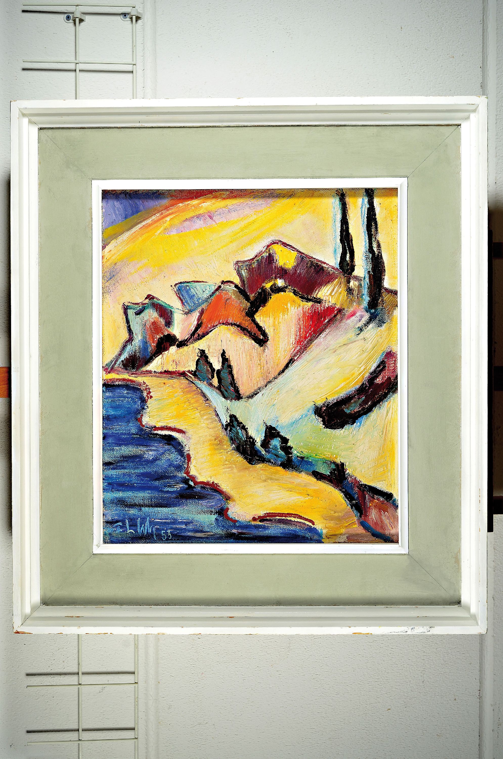 Detail l: Frank Ludwig Schäfer, geb. 1899 Mainz, zwei Ölgemälde, a. "Durchblick zu Meer, ca. 60 x 36 cm/ 86 x 62 cm, b. Bergformation an der Küste, ...