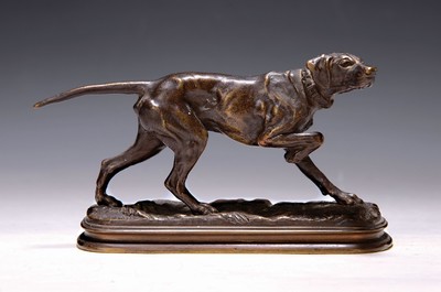 Image 26781724 - Alfred Dubucand, 1828 - 1894, bronze sculpture, hunting dog, signed, approx. 9 x 18 cm