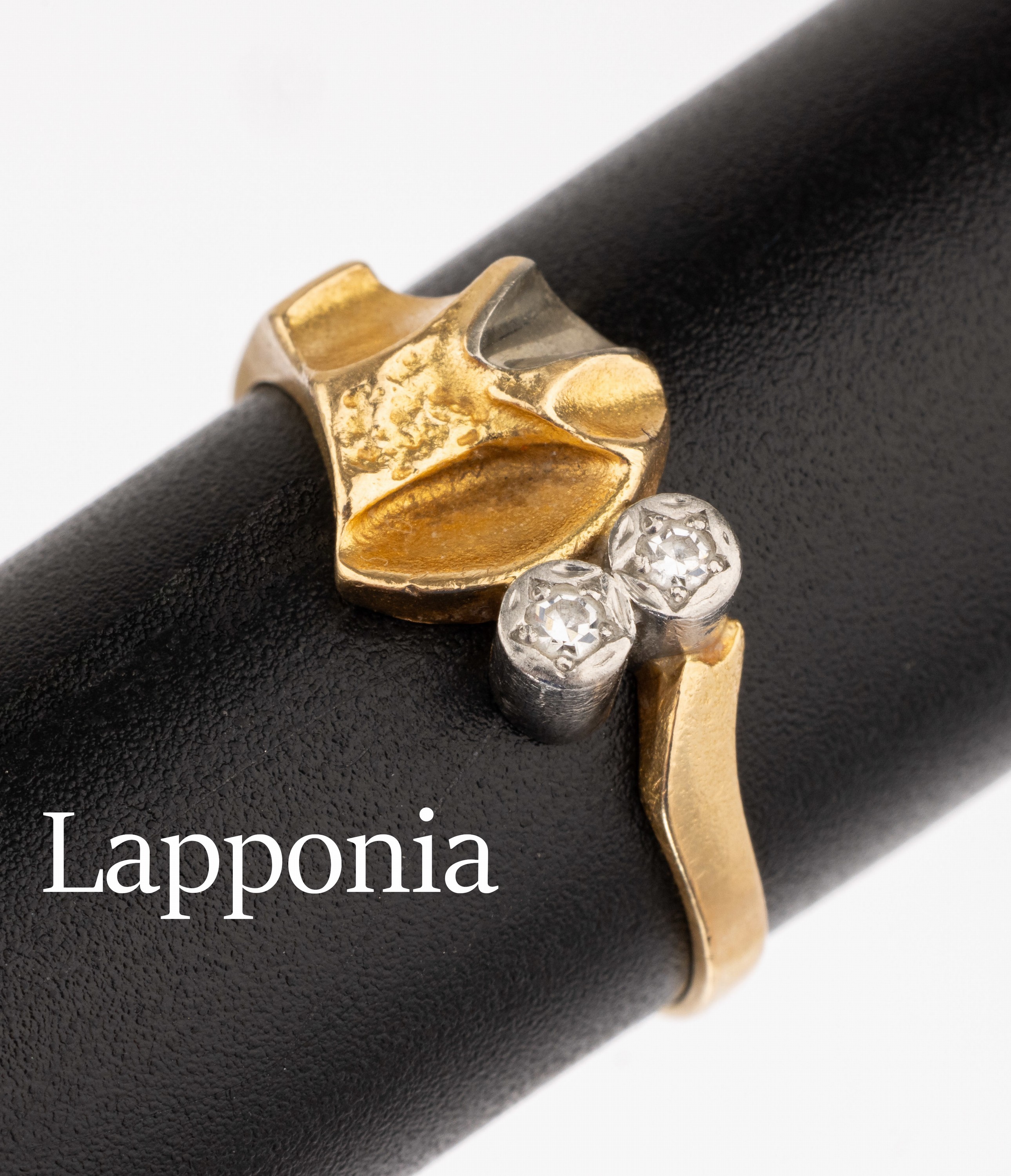 18 kt Gold Lapponia Diamant-Ring, Finnland 1982, GG 750/000, typ. Design, 2 Diamanten zus. ca. 0.04 ct Weiß/vs, RW 57, ca. 3.3 g