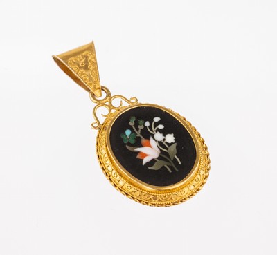 Image 26781903 - 14 kt gold locketpendant with Pietra Dura inlay, approx. 1880s