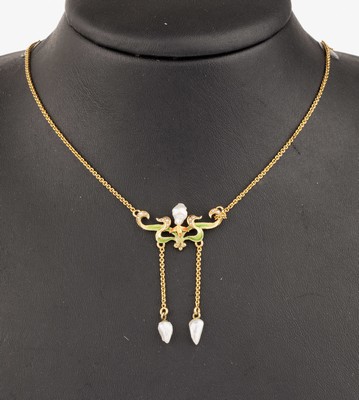 Image 26782069 - 14 kt gold Art Nouveau necklace with enamel
