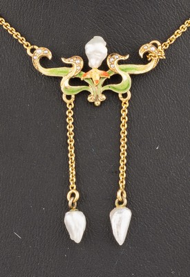 26782069a - 14 kt gold Art Nouveau necklace with enamel