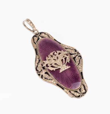 Image 26782080 - Art Nouveau pendant with enamel and marcasites