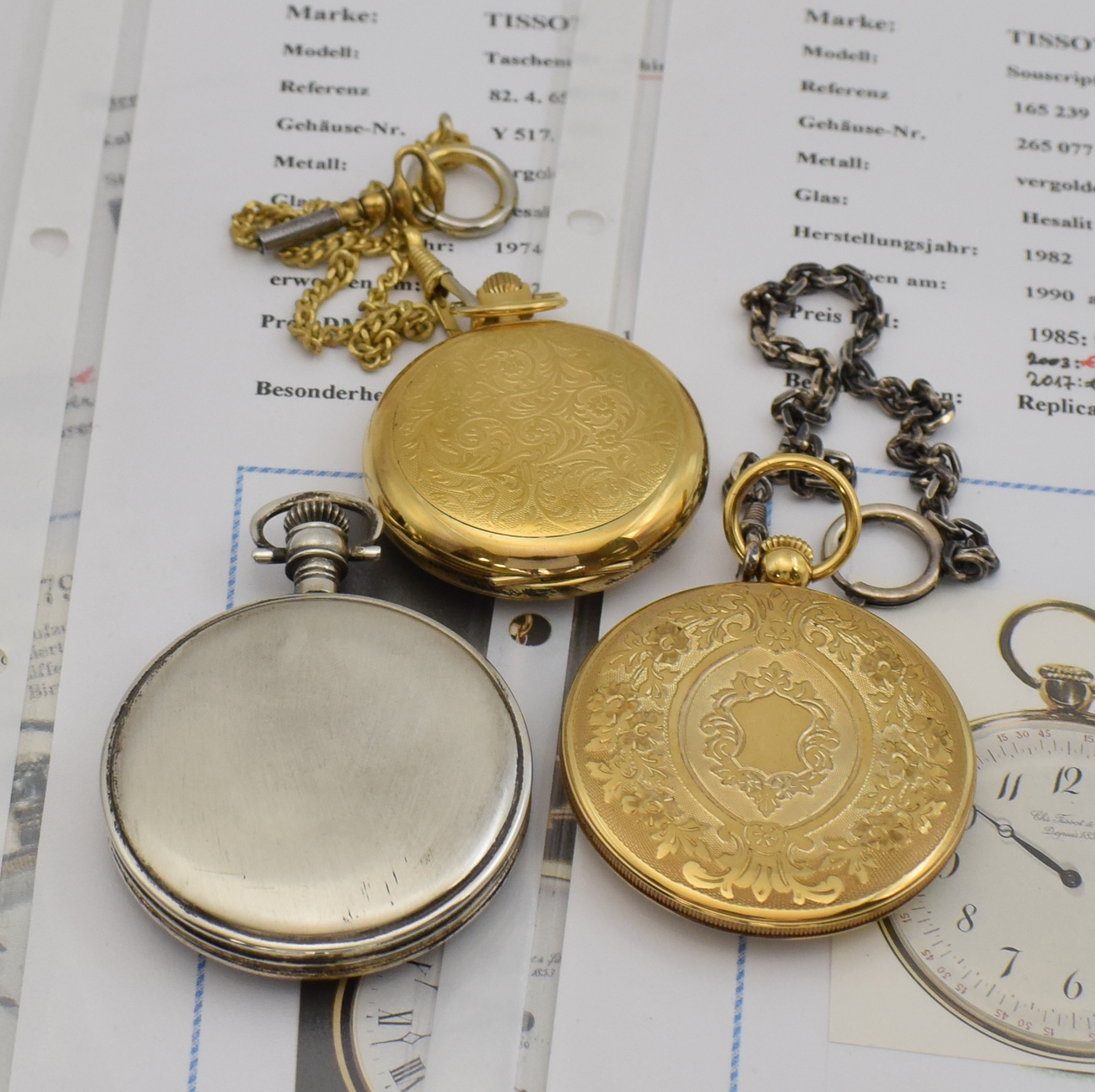Detail b: Konvolut 3 Tissot Taschenuhren, Schweiz 1980/90er Jahre, alle Handaufzug, 1.) Replica 1795, offenes Sterlingsilbergeh., Boden und Glasrand aufgedr., ...
